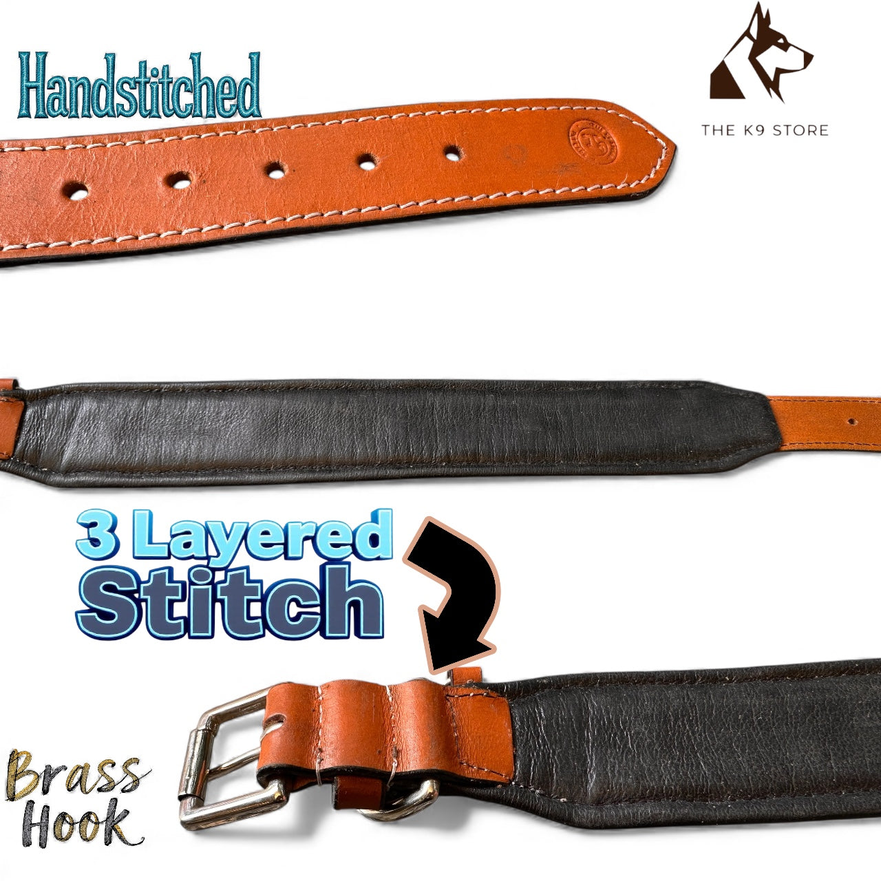 THE K9 STORE Premium Handcrafted Leather Dog Collar with Copper Caps & Padded Cushion – 100% Pure Leather, Brass Hook, Luxury Gift Accessory for Dogs