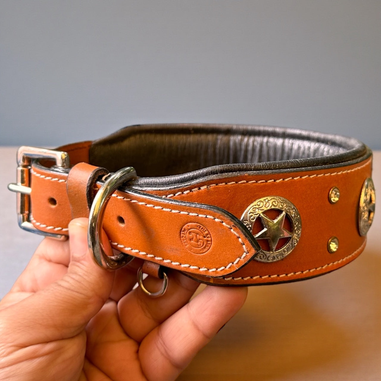 THE K9 STORE Premium Handcrafted Leather Dog Collar with Copper Caps & Padded Cushion – 100% Pure Leather, Brass Hook, Luxury Gift Accessory for Dogs