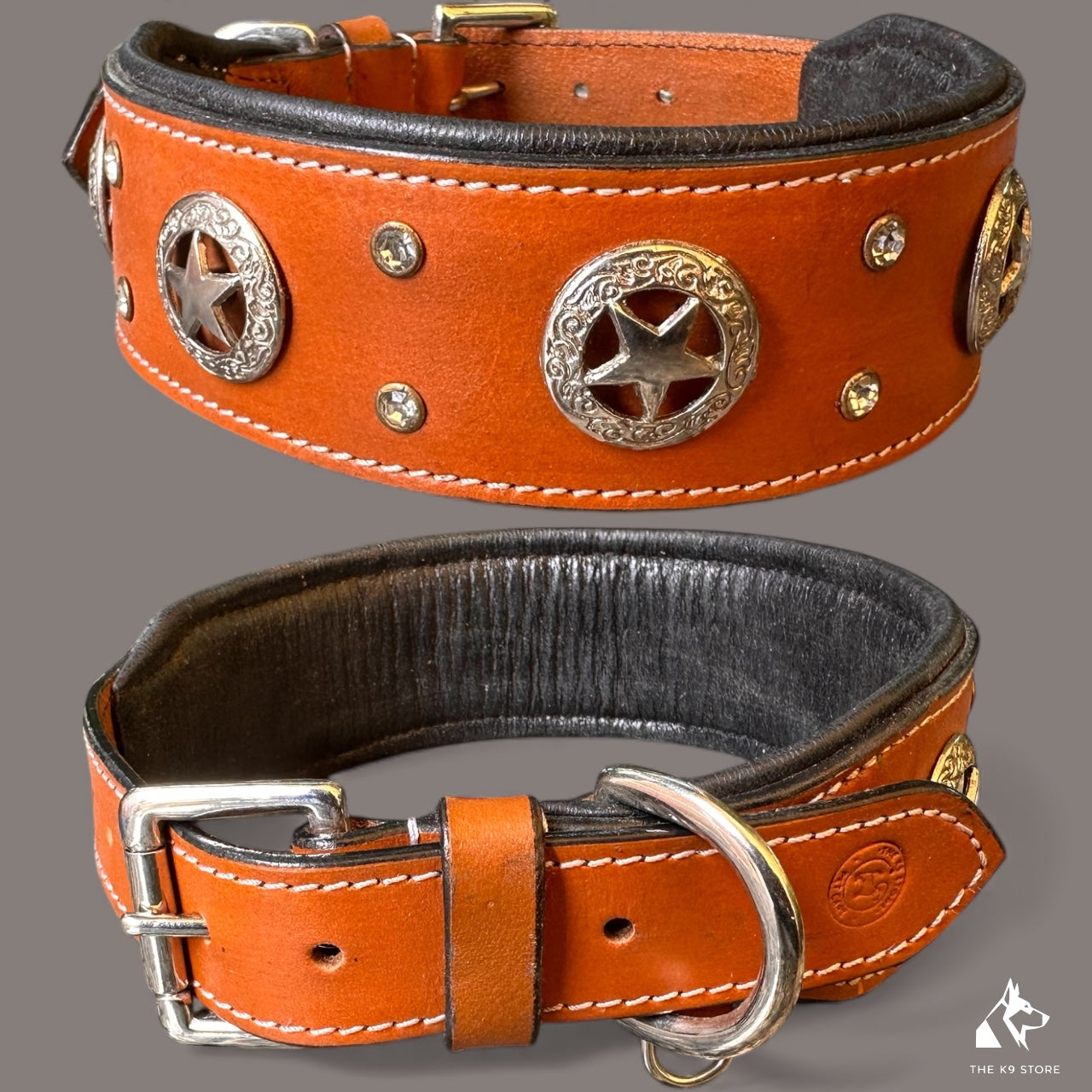 THE K9 STORE Premium Handcrafted Leather Dog Collar with Copper Caps & Padded Cushion – 100% Pure Leather, Brass Hook, Luxury Gift Accessory for Dogs