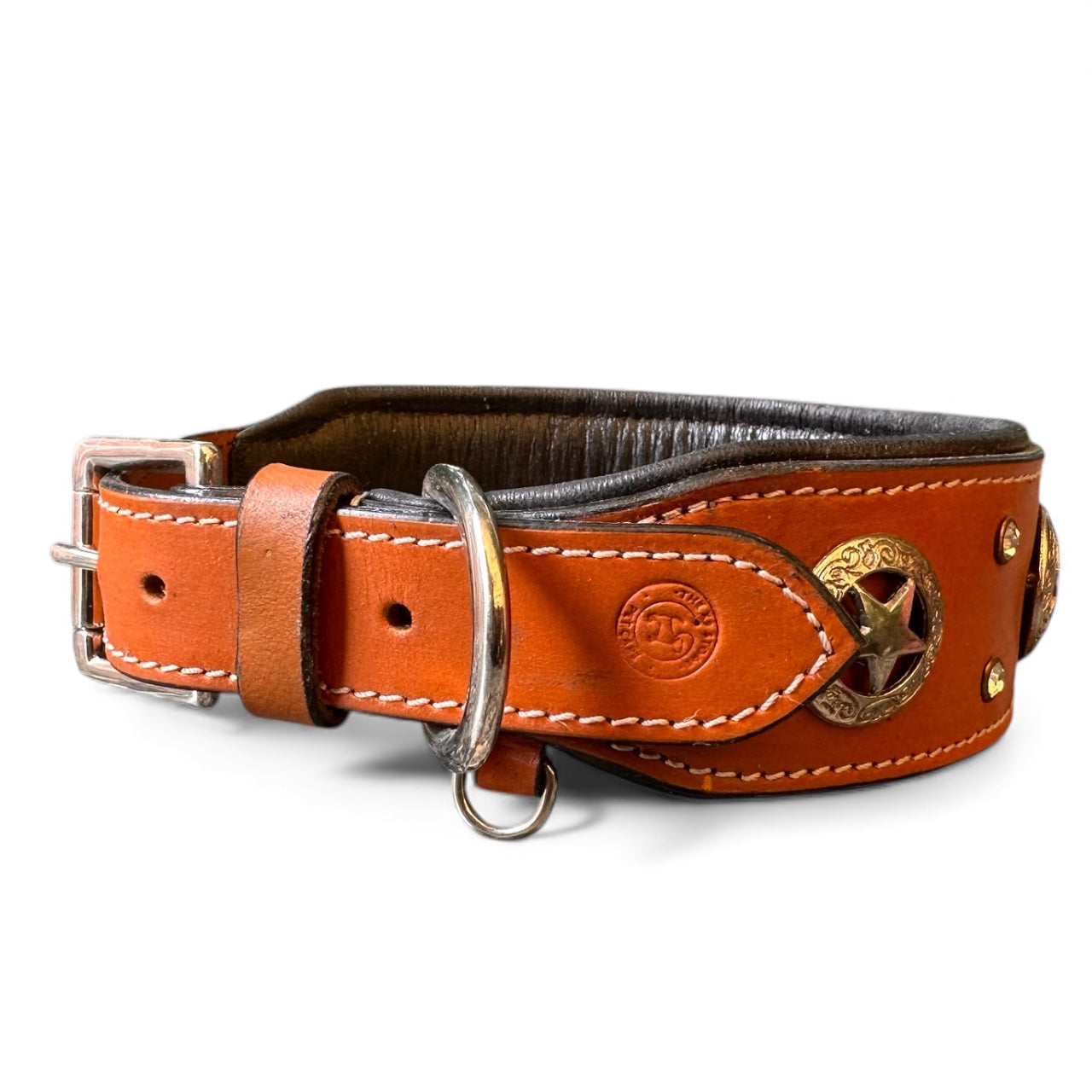 THE K9 STORE Premium Handcrafted Leather Dog Collar with Copper Caps & Padded Cushion – 100% Pure Leather, Brass Hook, Luxury Gift Accessory for Dogs