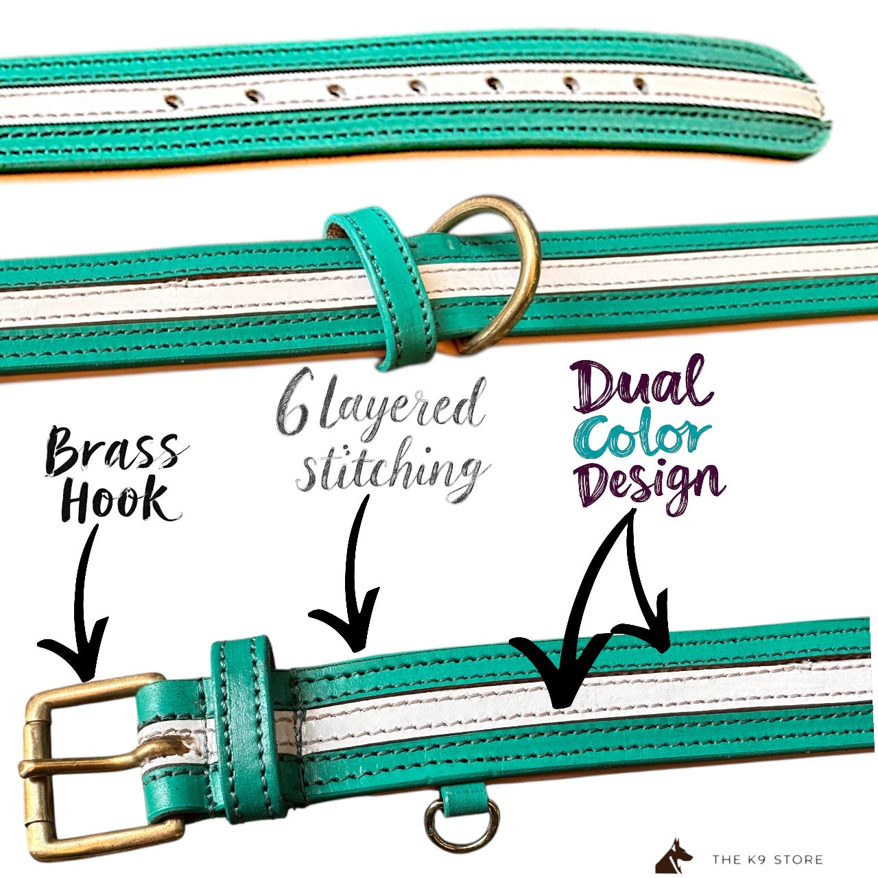 THE K9 STORE Premium Dual-Tone Leather Dog Collars – 4 Sizes (Small, Medium, Large, XL)