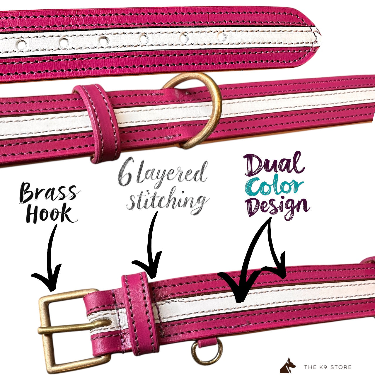 THE K9 STORE Premium Dual-Tone Leather Dog Collars – 4 Sizes (Small, Medium, Large, XL)