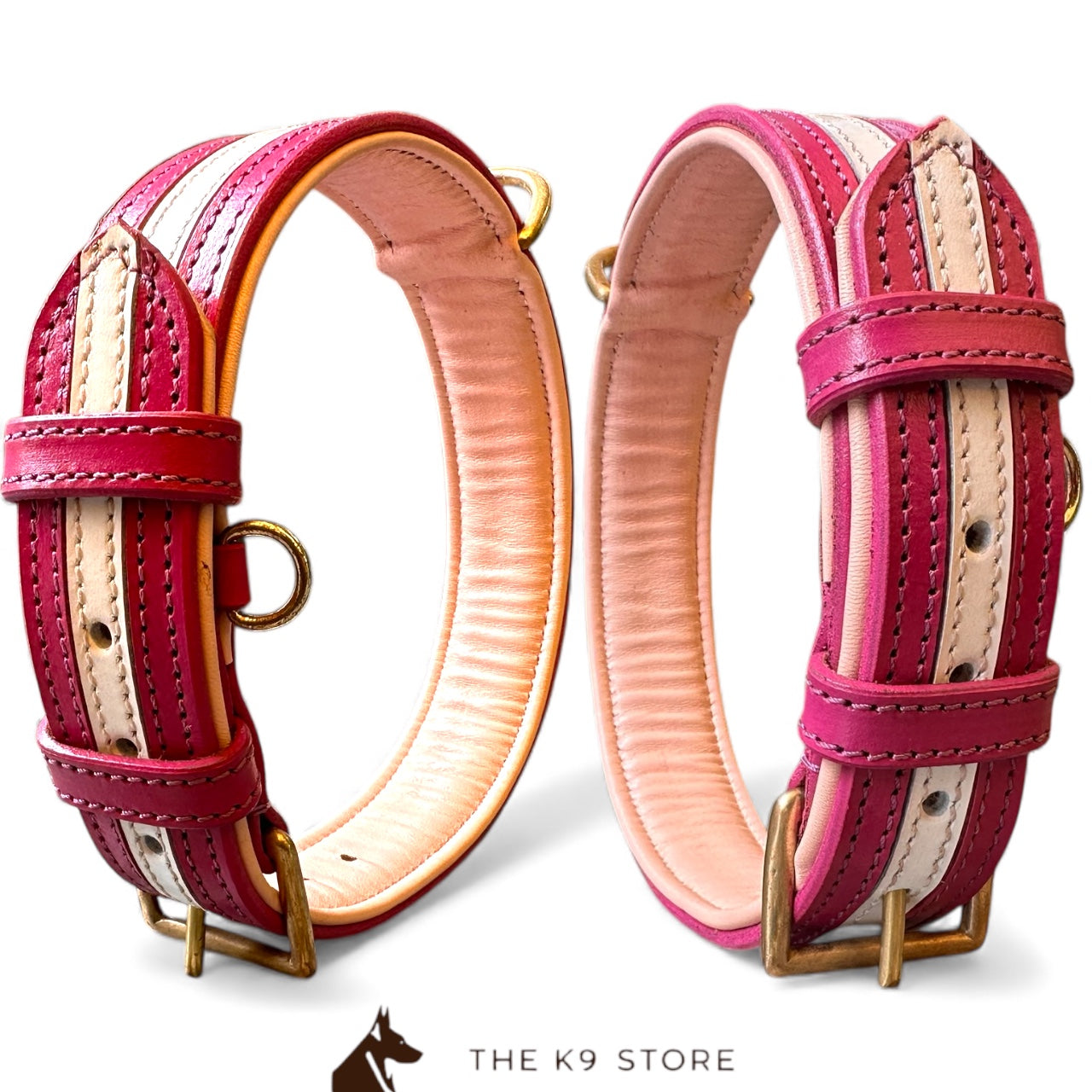 THE K9 STORE Premium Dual-Tone Leather Dog Collars – 4 Sizes (Small, Medium, Large, XL)