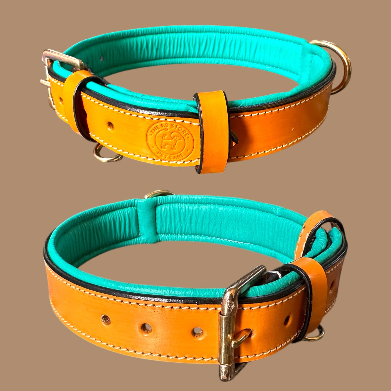 Premium Dual-Tone Padded Leather Dog Collar – Hand-Stitched, Brass Hardware, Ultra-Comfort Cushion – Small to Extra-Large | The K9 Store