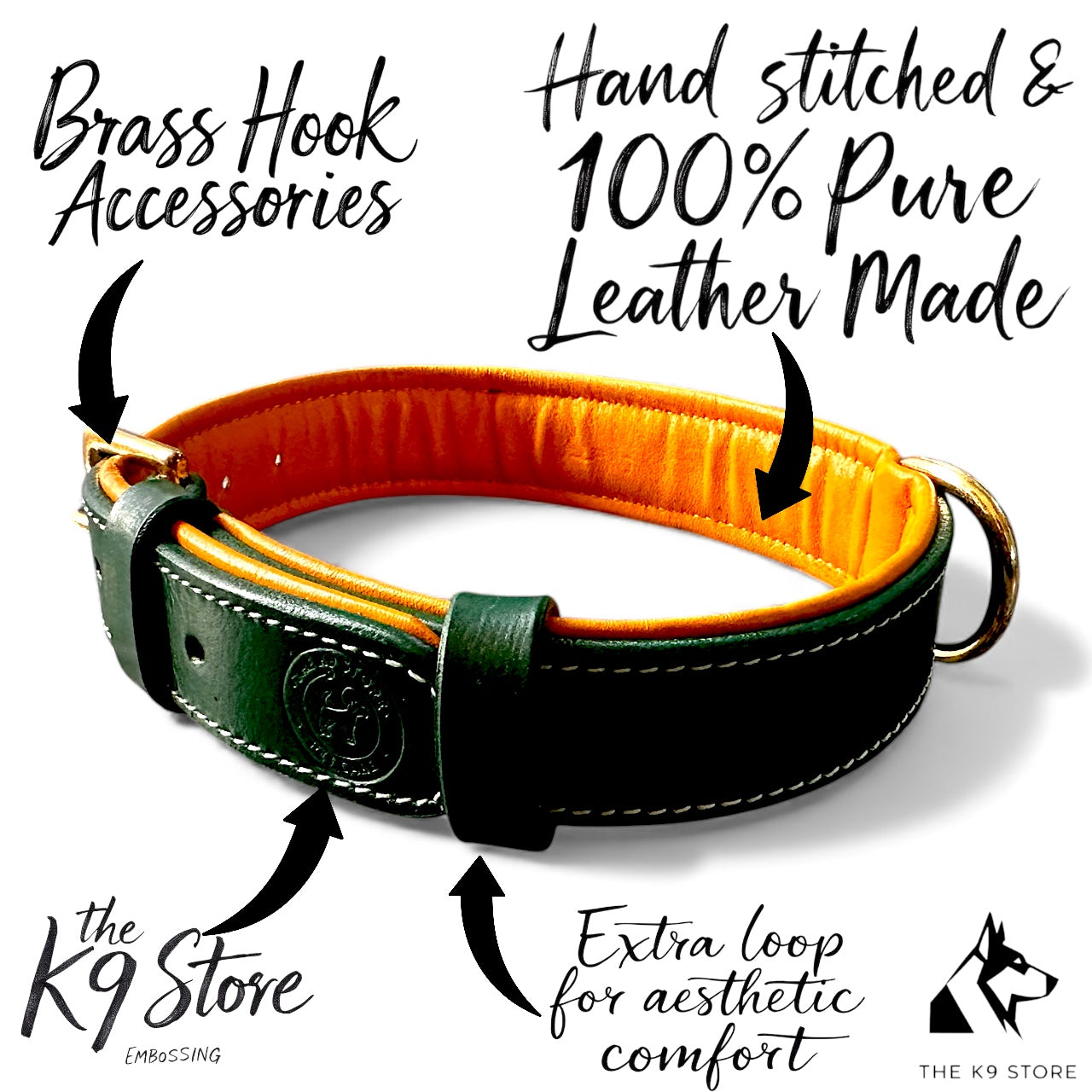 Premium Dual-Tone Padded Leather Dog Collar – Hand-Stitched, Brass Hardware, Ultra-Comfort Cushion – Small to Extra-Large | The K9 Store