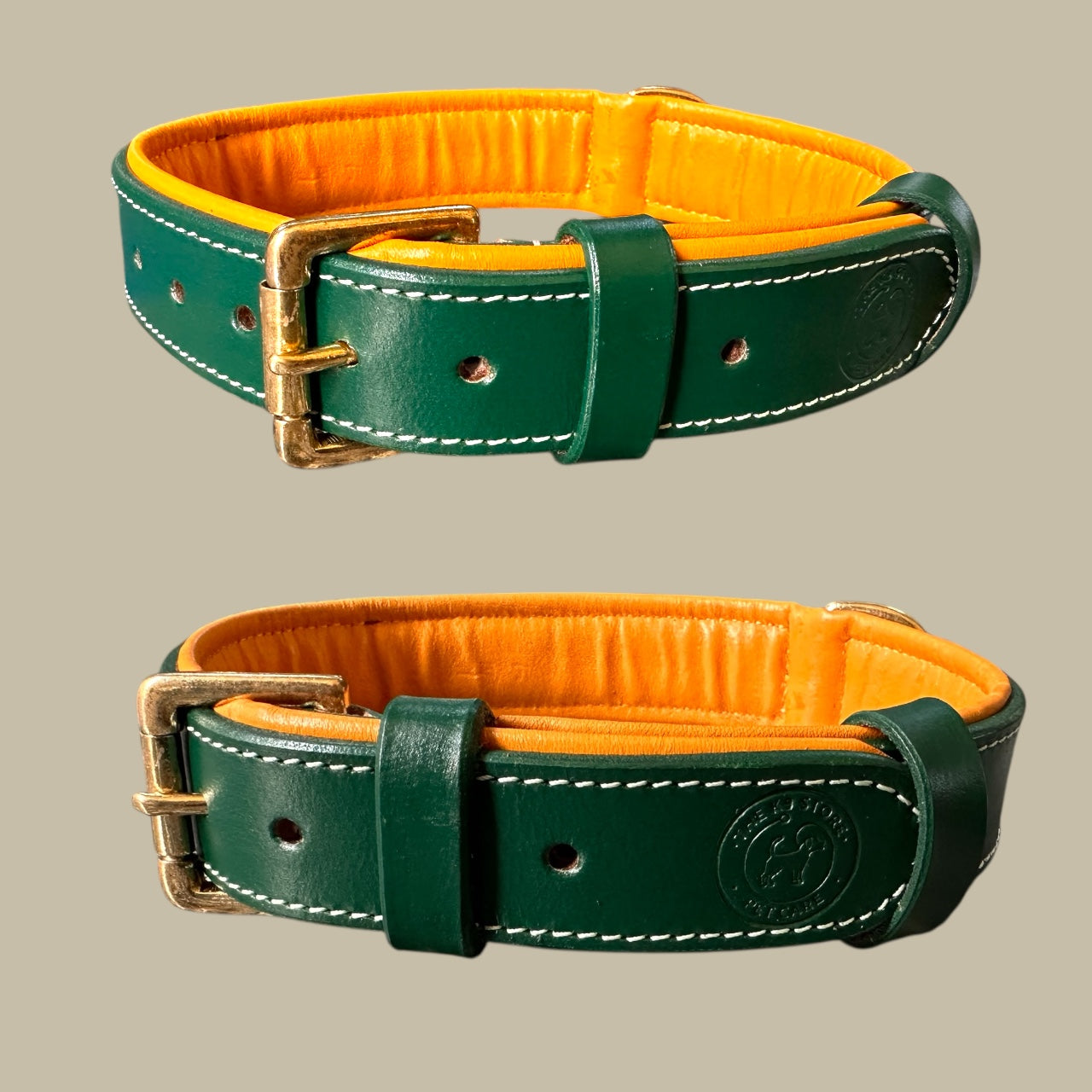 Premium Dual-Tone Padded Leather Dog Collar – Hand-Stitched, Brass Hardware, Ultra-Comfort Cushion – Small to Extra-Large | The K9 Store