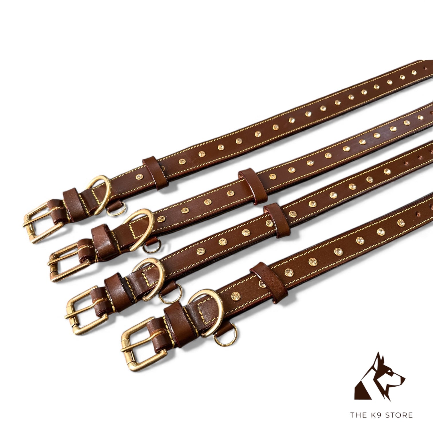 Premium Handstitched Dual Shade Leather Dog Collar with Brass Hardware and Studs | THE K9 STORE