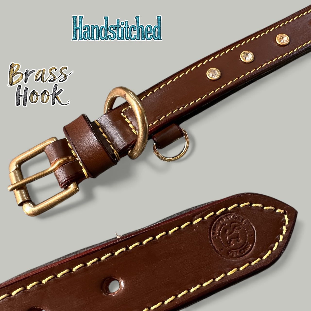 Premium Handstitched Dual Shade Leather Dog Collar with Brass Hardware and Studs | THE K9 STORE