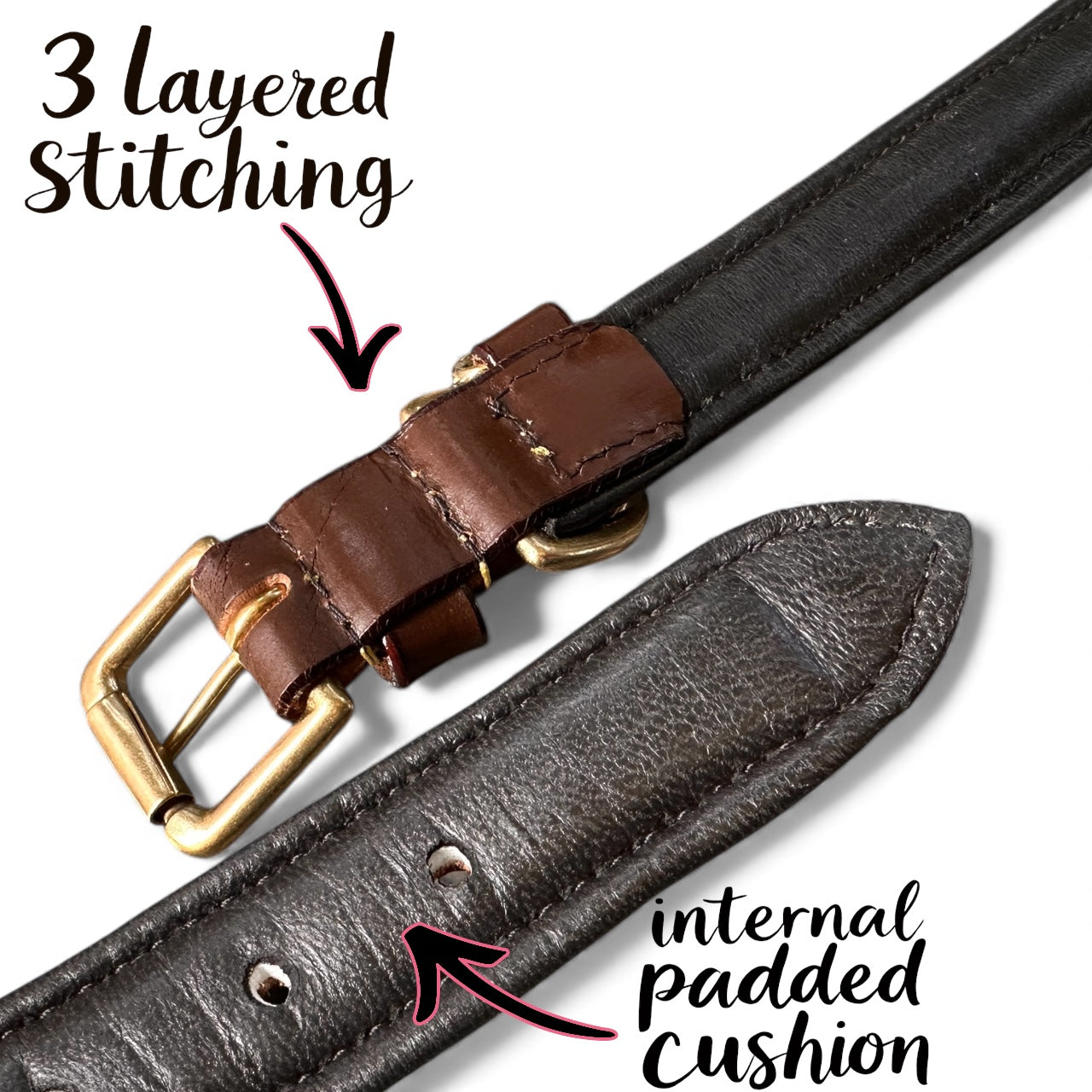 Premium Handstitched Dual Shade Leather Dog Collar with Brass Hardware and Studs | THE K9 STORE