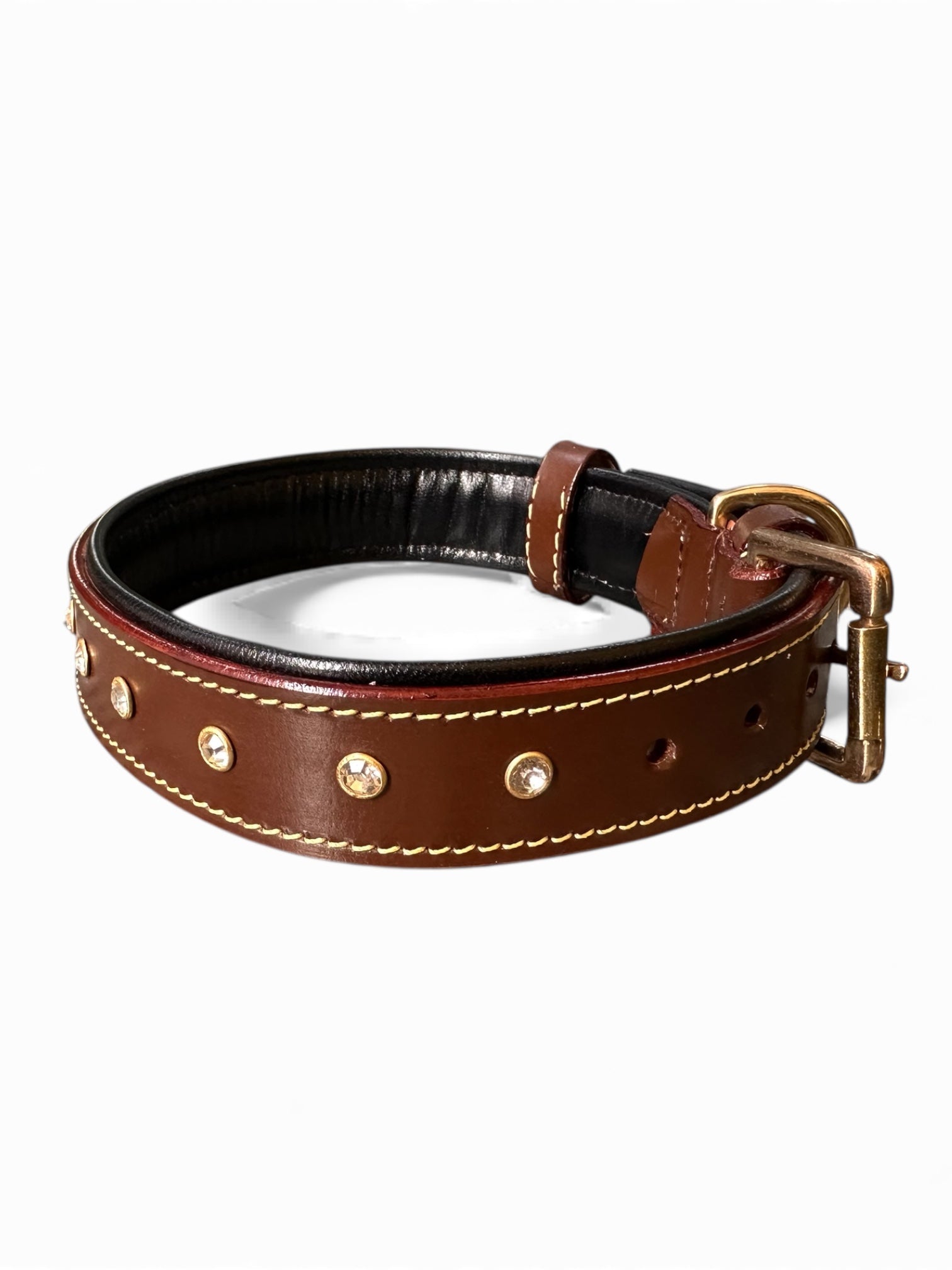 Premium Handstitched Dual Shade Leather Dog Collar with Brass Hardware and Studs | THE K9 STORE