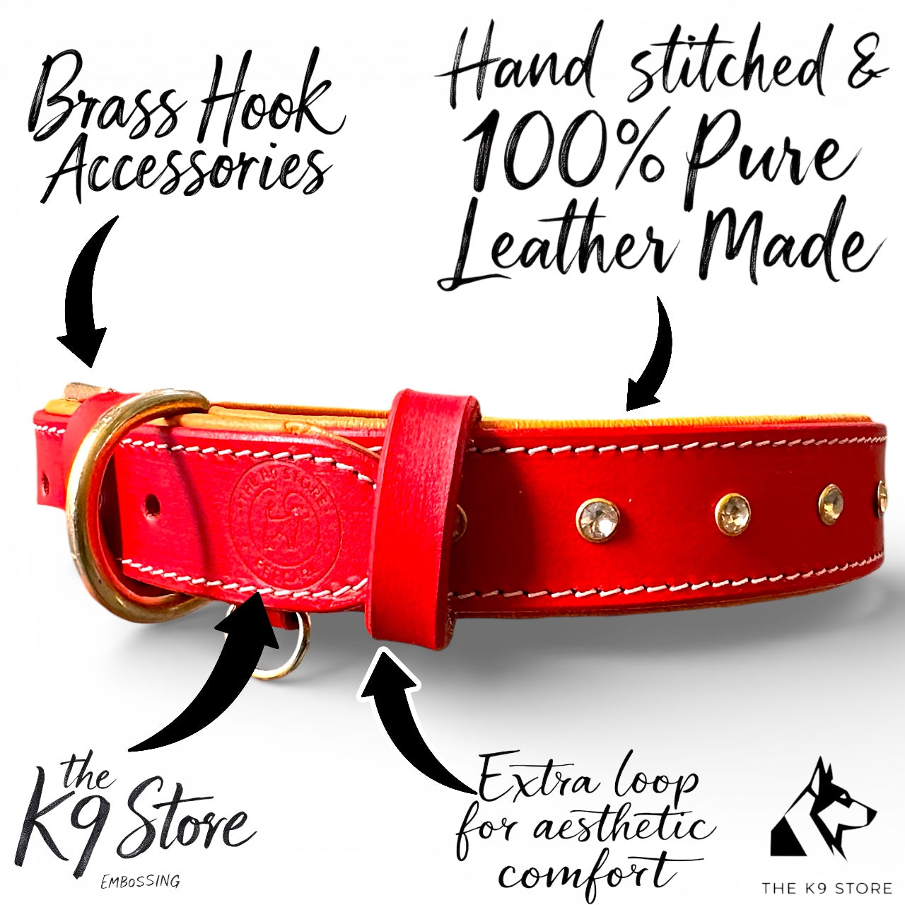 Premium Handstitched Dual Shade Leather Dog Collar with Brass Hardware and Studs | THE K9 STORE