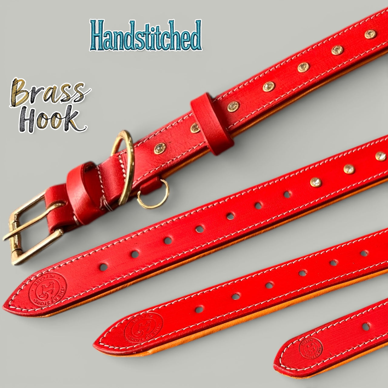 Premium Handstitched Dual Shade Leather Dog Collar with Brass Hardware and Studs | THE K9 STORE