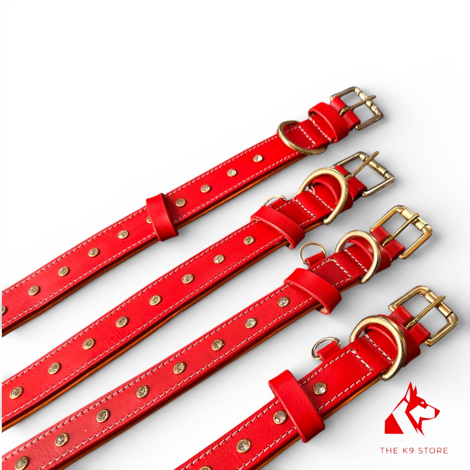 Premium Handstitched Dual Shade Leather Dog Collar with Brass Hardware and Studs | THE K9 STORE