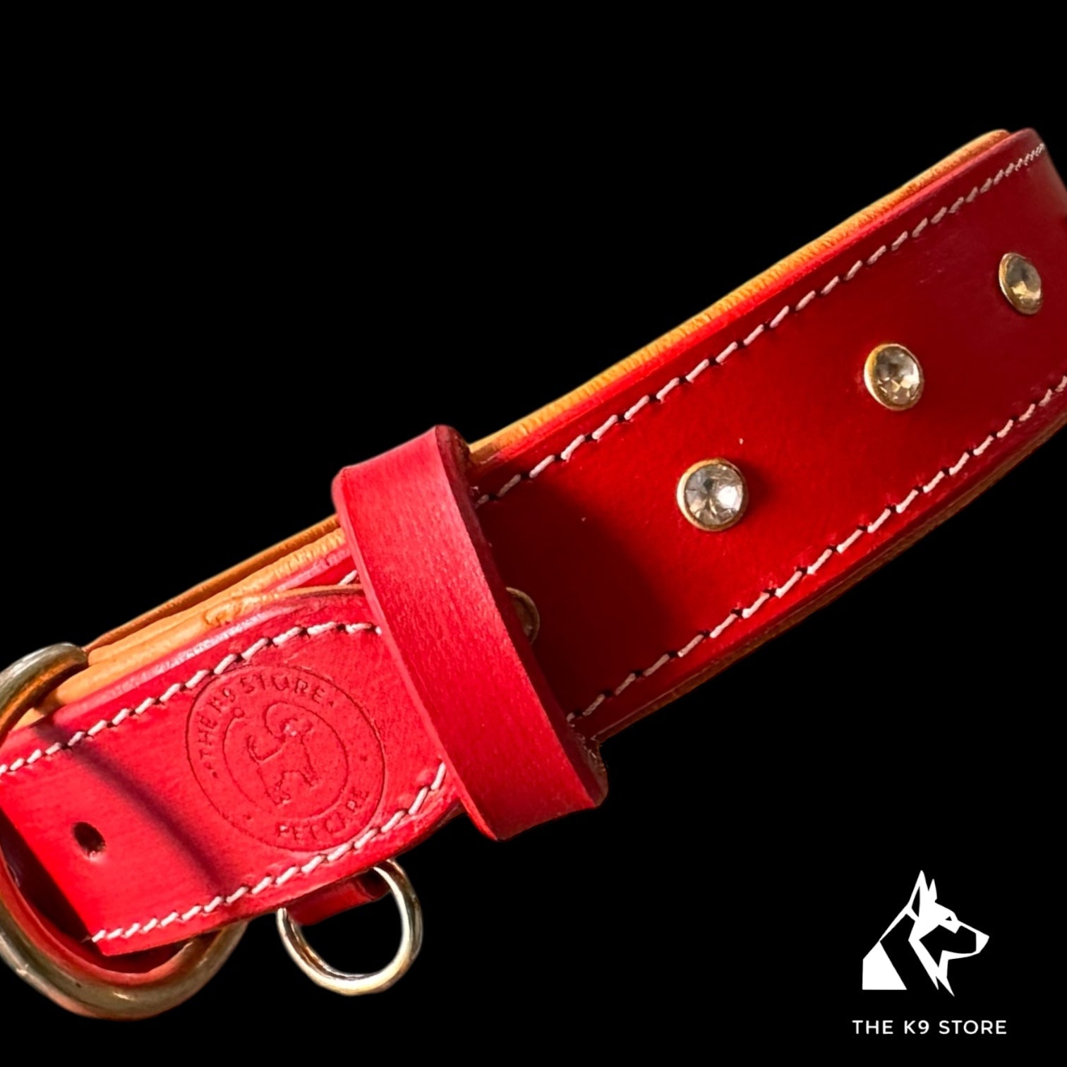 Premium Handstitched Dual Shade Leather Dog Collar with Brass Hardware and Studs | THE K9 STORE
