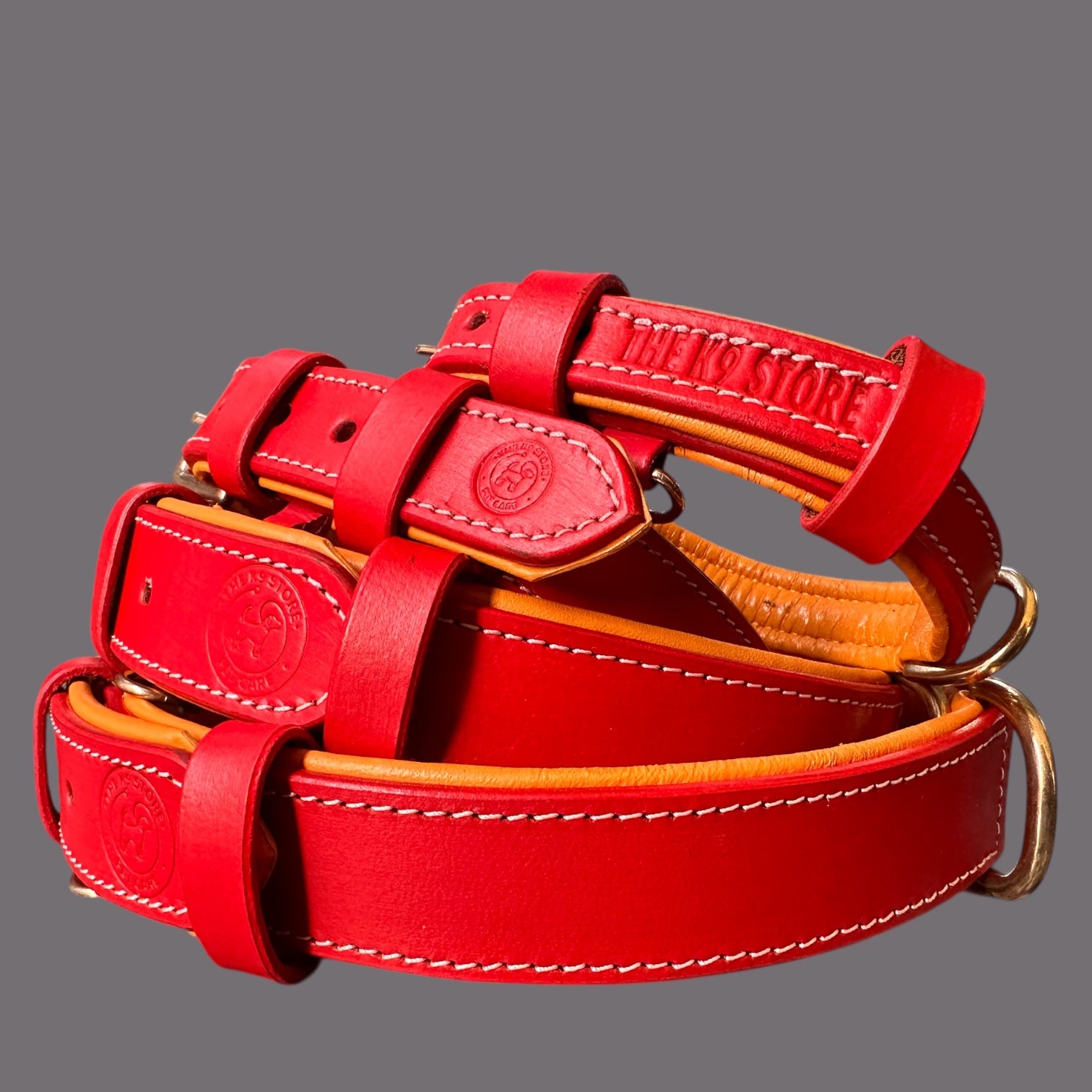 Premium Handstitched Dual Shade Leather Dog Collar with Brass Hardware and Studs | THE K9 STORE