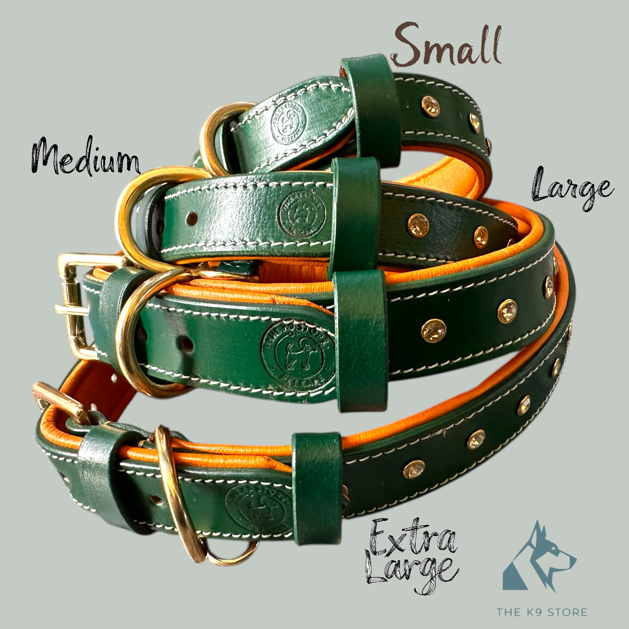Premium Handstitched Dual Shade Leather Dog Collar with Brass Hardware and Studs | THE K9 STORE