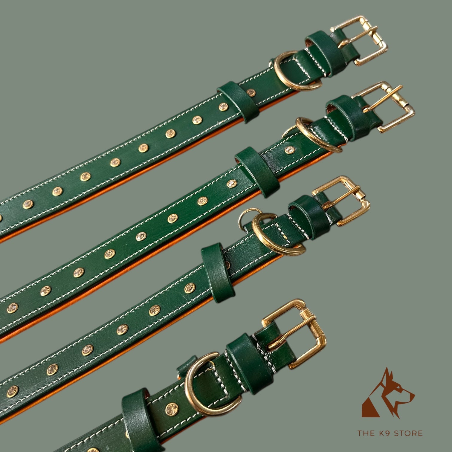 Premium Handstitched Dual Shade Leather Dog Collar with Brass Hardware and Studs | THE K9 STORE