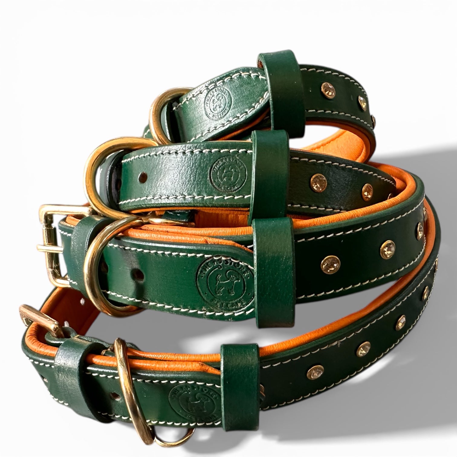 Premium Handstitched Dual Shade Leather Dog Collar with Brass Hardware and Studs | THE K9 STORE
