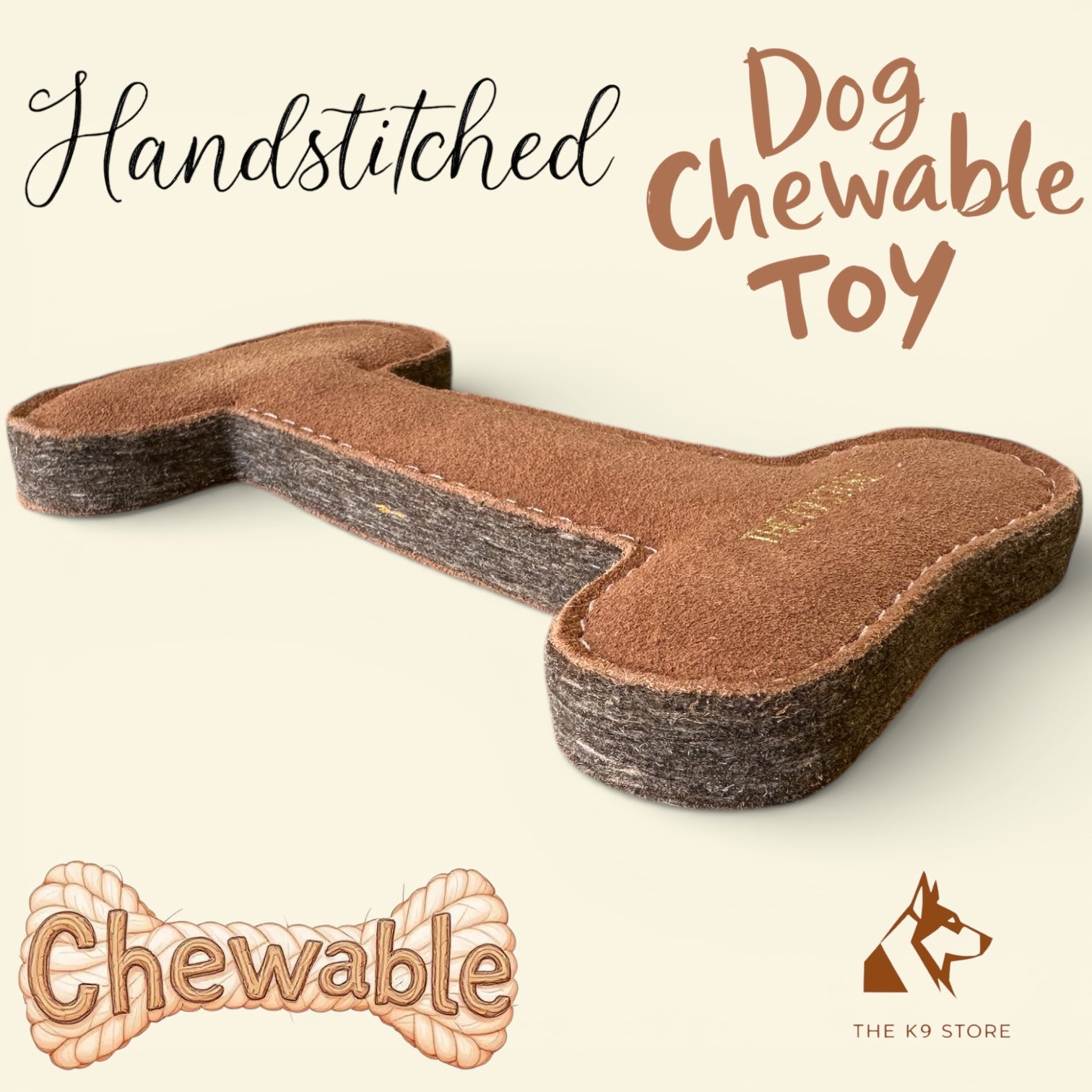 TUFF TOYS by THE K9 STORE, Heavy Duty Chew Toys for Dogs, Natural Leather and Wool, Dental Chew with Cotton Rope, Multiple Shapes and Sizes