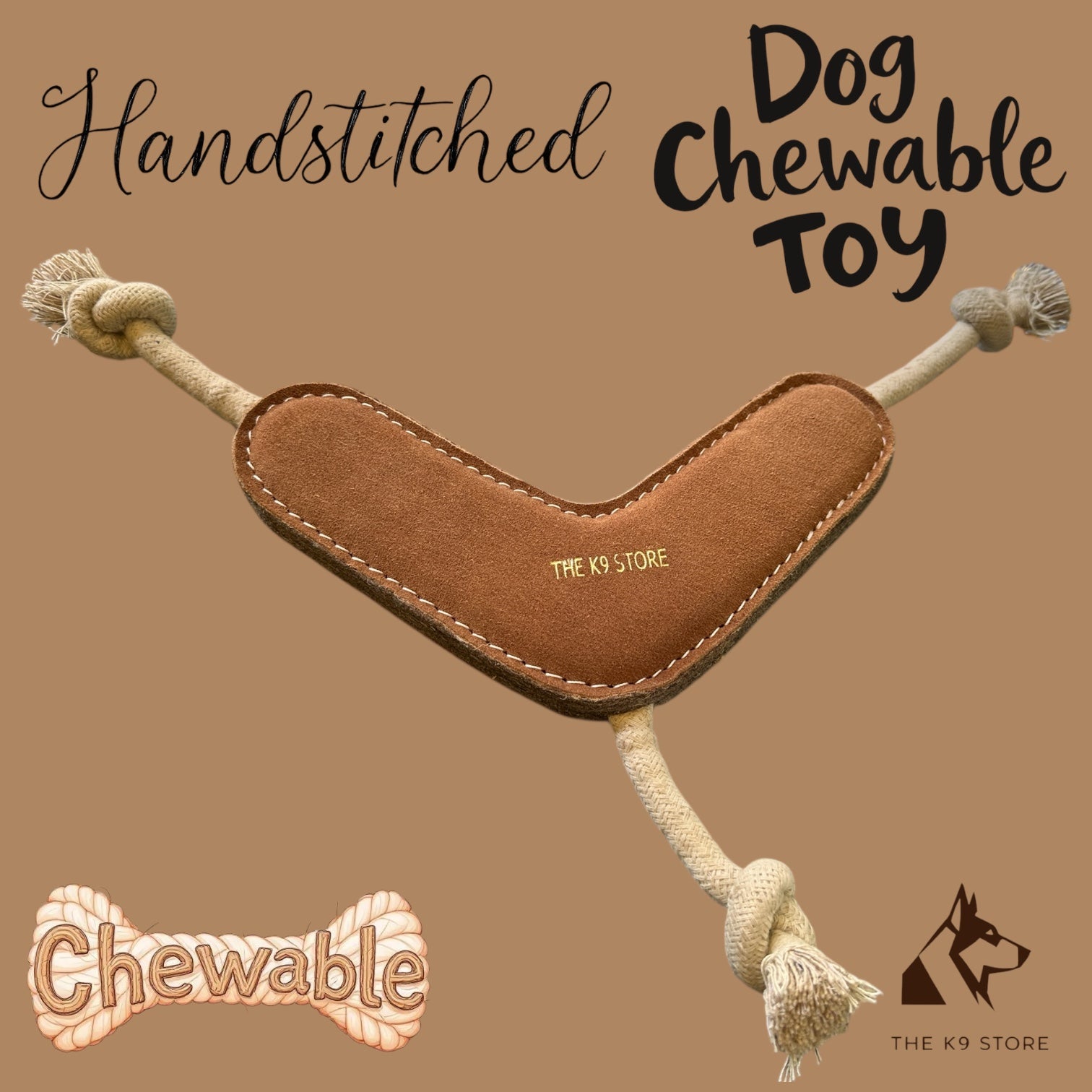 TUFF TOYS by THE K9 STORE, Heavy Duty Chew Toys for Dogs, Natural Leather and Wool, Dental Chew with Cotton Rope, Multiple Shapes and Sizes