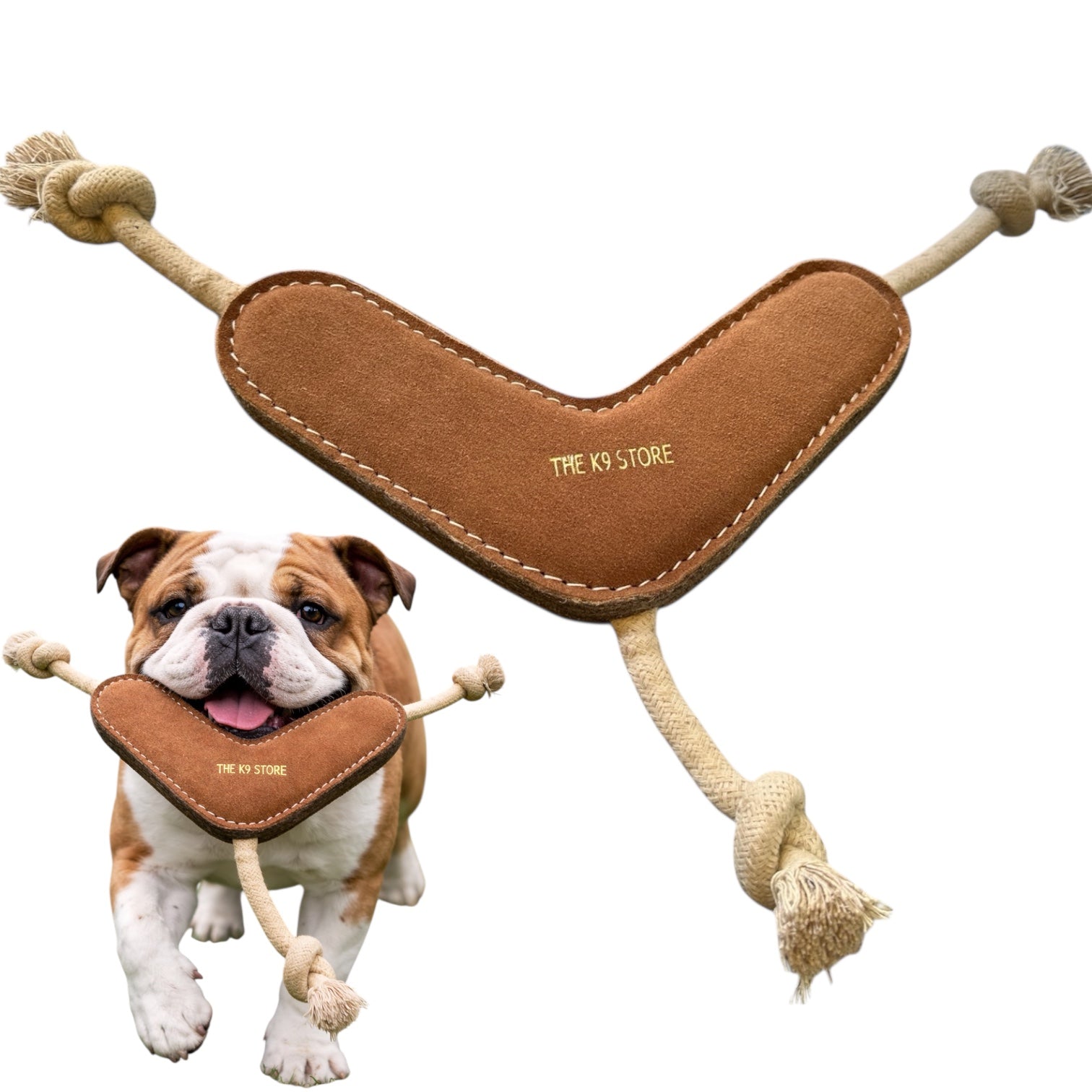 TUFF TOYS by THE K9 STORE, Heavy Duty Chew Toys for Dogs, Natural Leather and Wool, Dental Chew with Cotton Rope, Multiple Shapes and Sizes