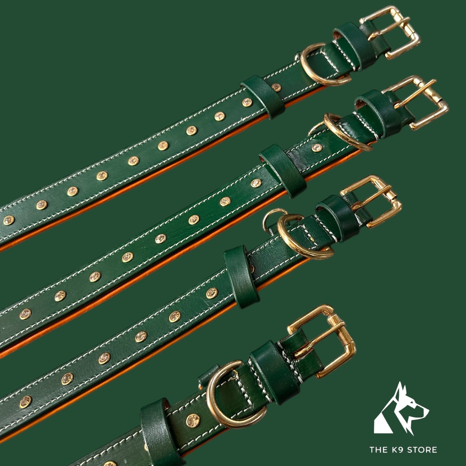 Premium Handstitched Dual Shade Leather Dog Collar with Brass Hardware and Studs | THE K9 STORE