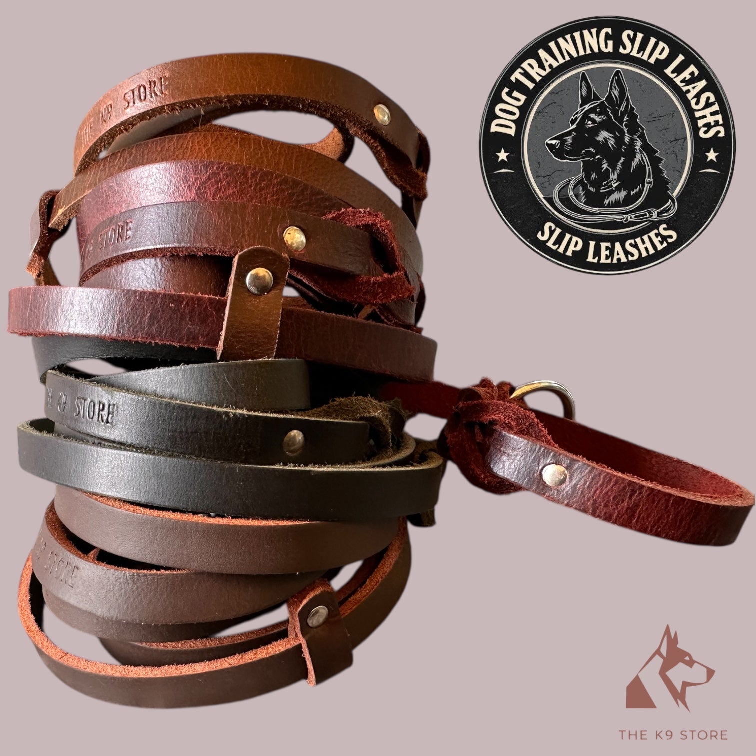 THE K9 STORE Leather Dog Show Slip Leash, 6 Feet and 10 Feet, 4 mm Thick, 0.5 Inch Wide, Adult Dogs, K9 Training, Dog Shows, India