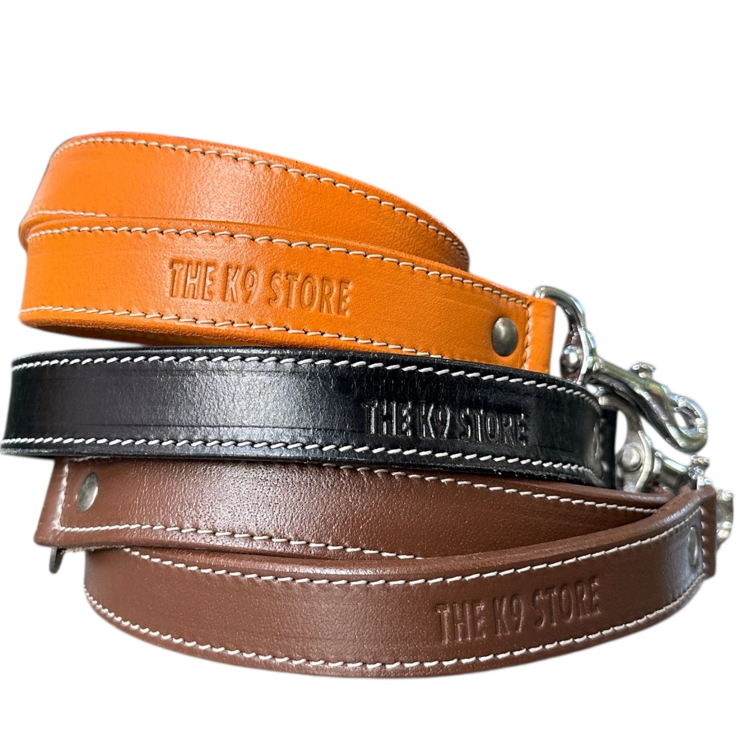 Leather Dog Car Leash With Seat Belt Lock And Hook. 30 Inch. 1 Inch Wide. Chocolate Black Tan. THE K9 STORE