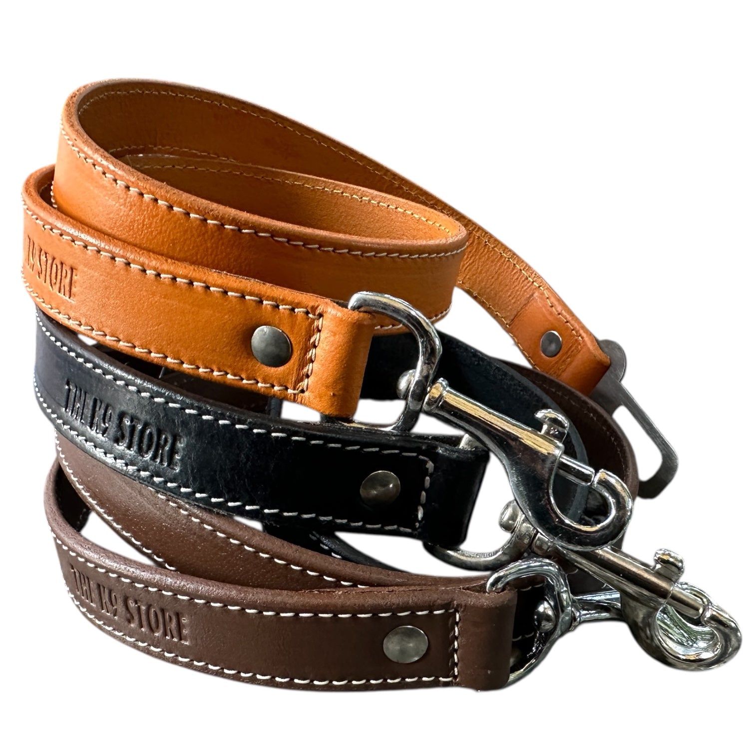 Leather Dog Car Leash With Seat Belt Lock And Hook. 30 Inch. 1 Inch Wide. Chocolate Black Tan. THE K9 STORE