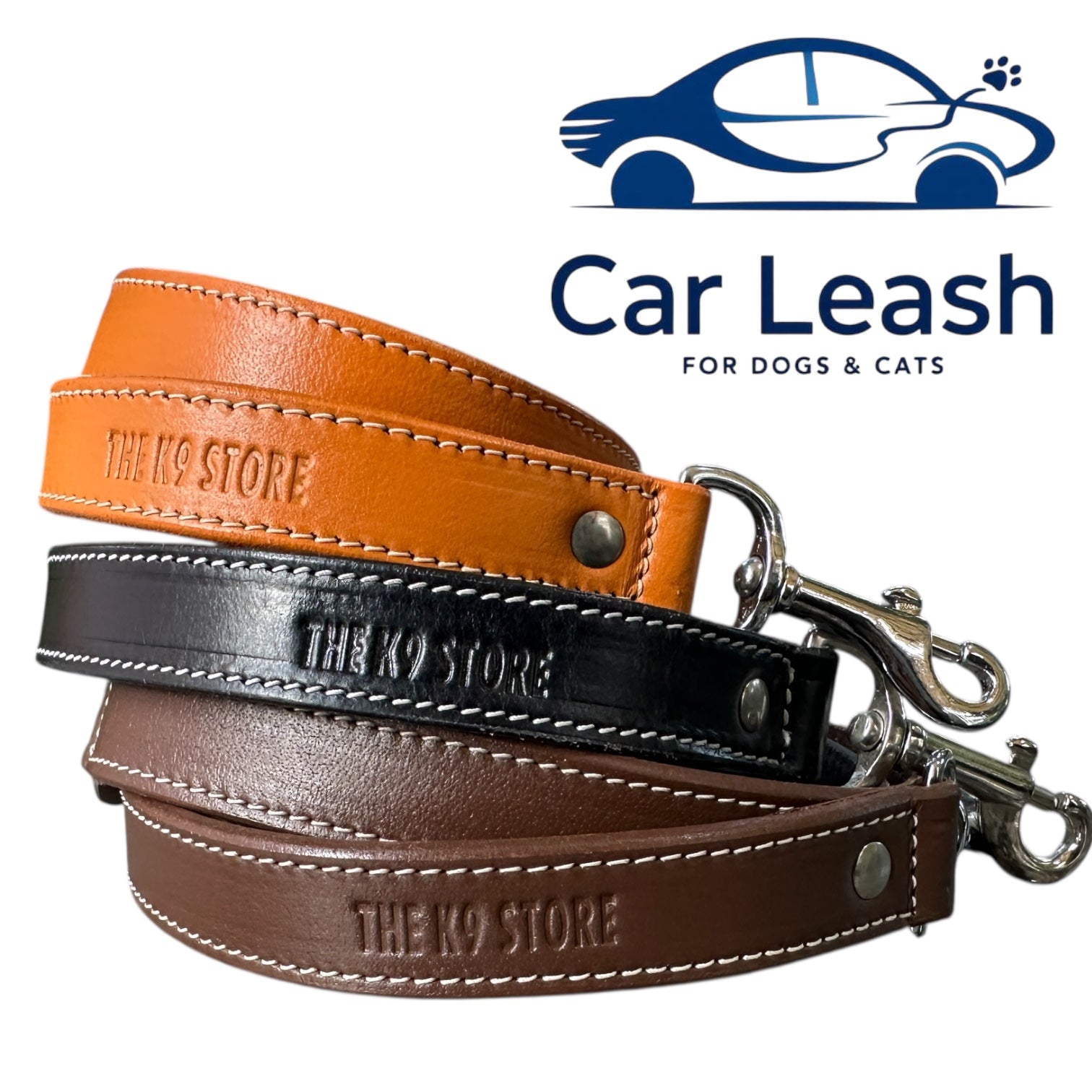 Leather Dog Car Leash With Seat Belt Lock And Hook. 30 Inch. 1 Inch Wide. Chocolate Black Tan. THE K9 STORE