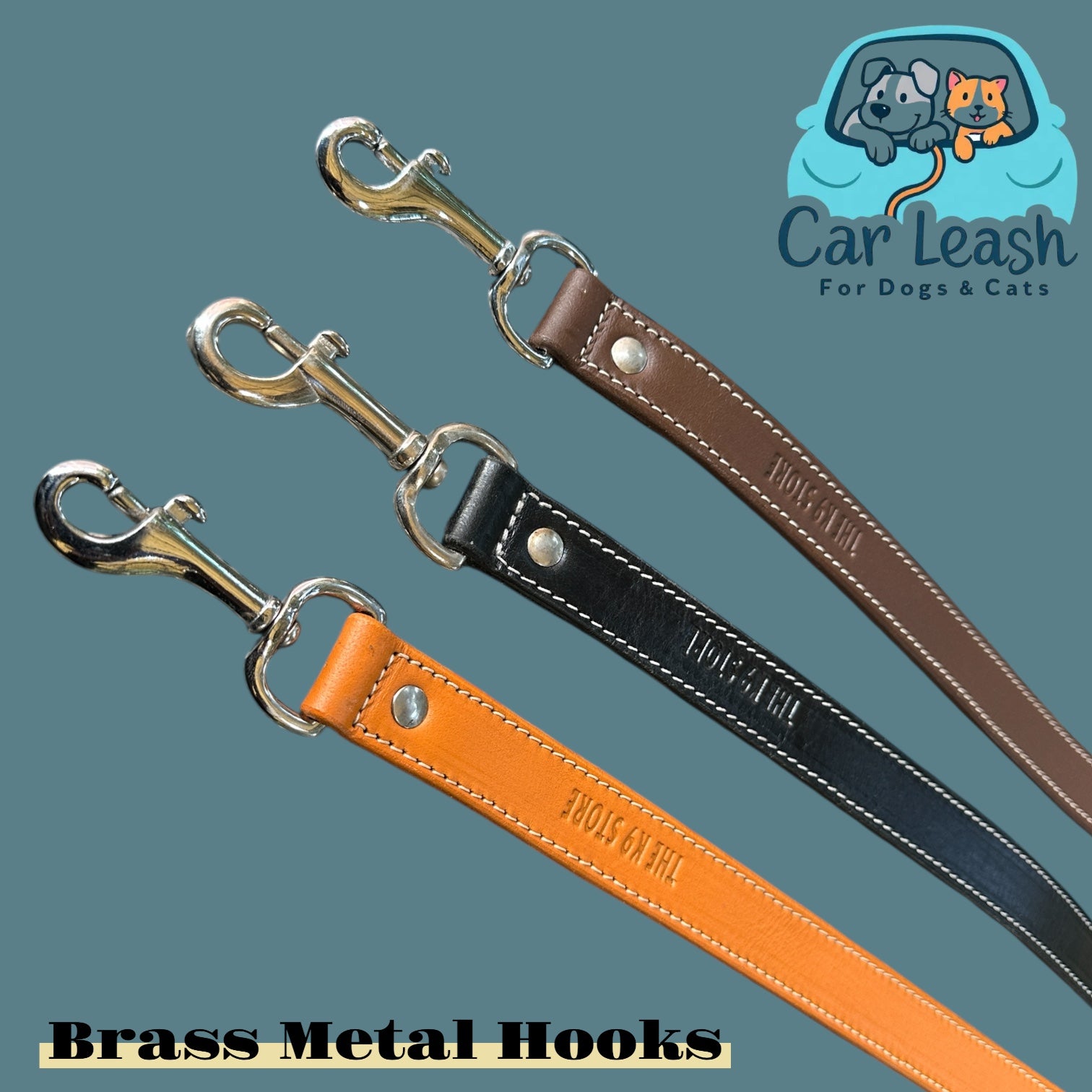 Leather Dog Car Leash With Seat Belt Lock And Hook. 30 Inch. 1 Inch Wide. Chocolate Black Tan. THE K9 STORE