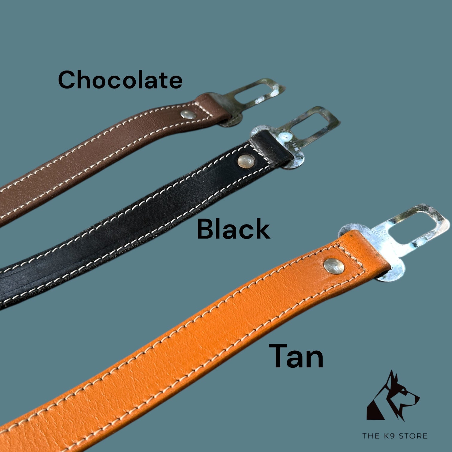 Leather Dog Car Leash With Seat Belt Lock And Hook. 30 Inch. 1 Inch Wide. Chocolate Black Tan. THE K9 STORE