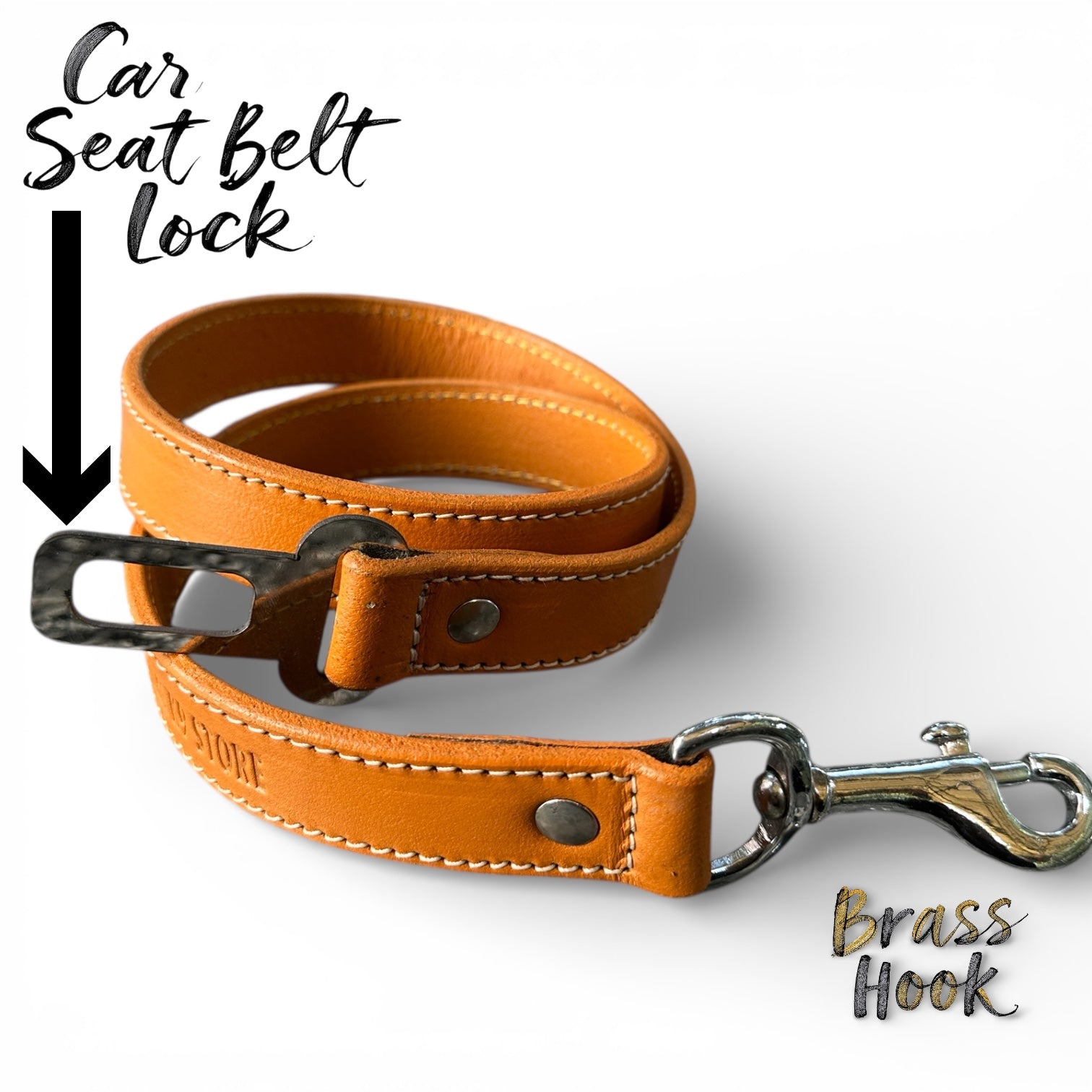 Leather Dog Car Leash With Seat Belt Lock And Hook. 30 Inch. 1 Inch Wide. Chocolate Black Tan. THE K9 STORE