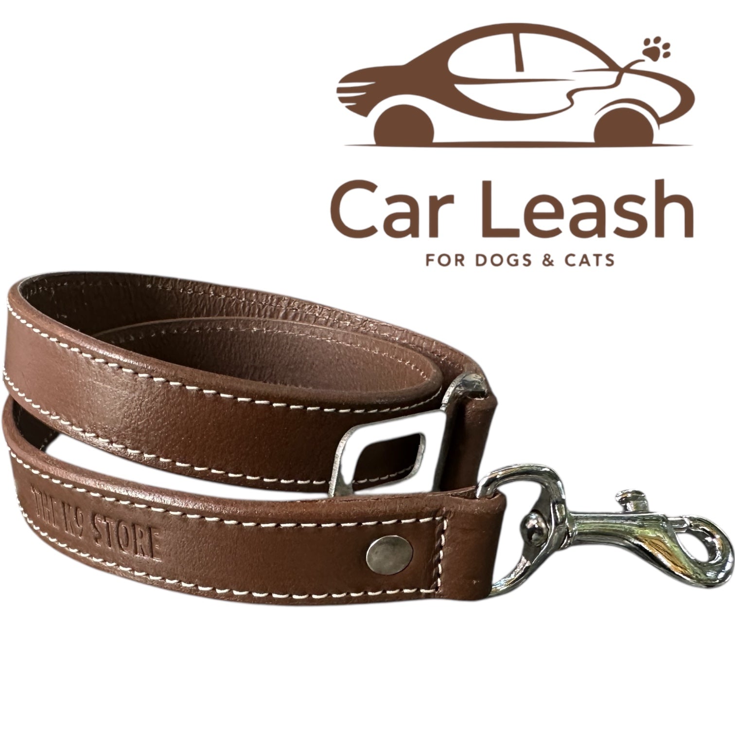 Leather Dog Car Leash With Seat Belt Lock And Hook. 30 Inch. 1 Inch Wide. Chocolate Black Tan. THE K9 STORE