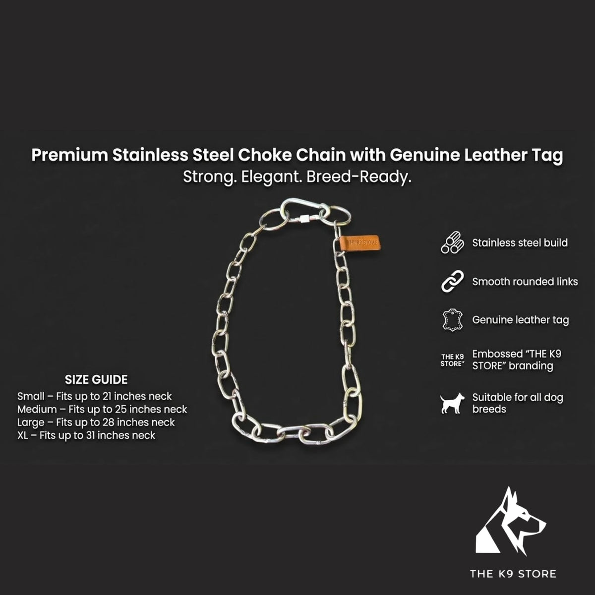 Premium Stainless Steel Choke Chain for Dogs | The K9 Store - Comfortable, Durable, and Breed-Ready