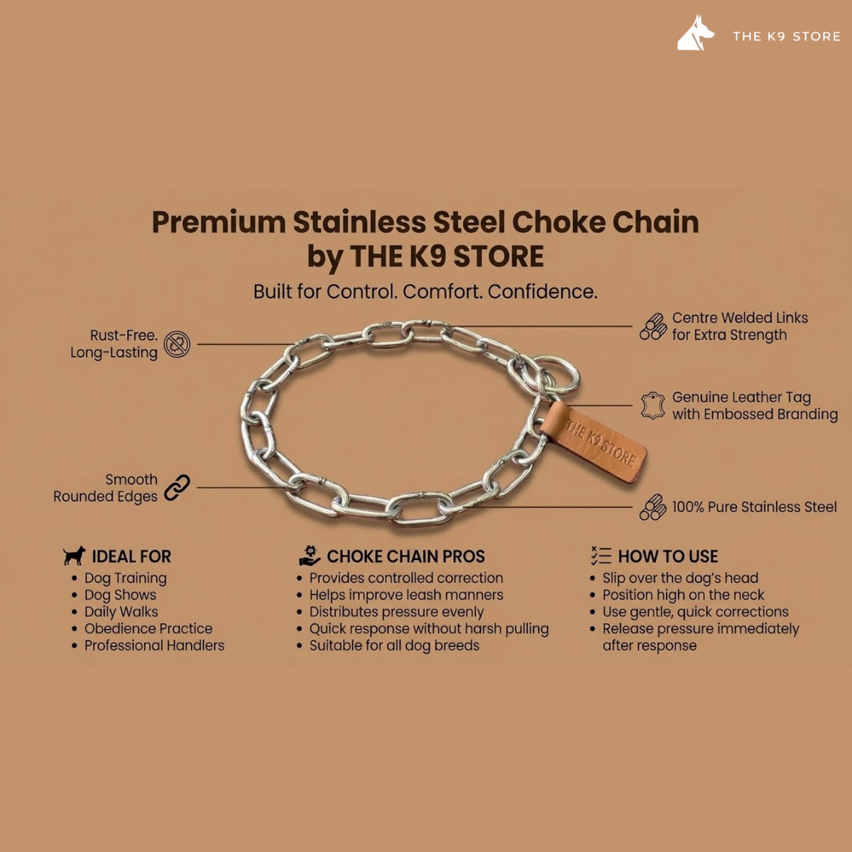 Premium Stainless Steel Choke Chain for Dogs | The K9 Store - Comfortable, Durable, and Breed-Ready