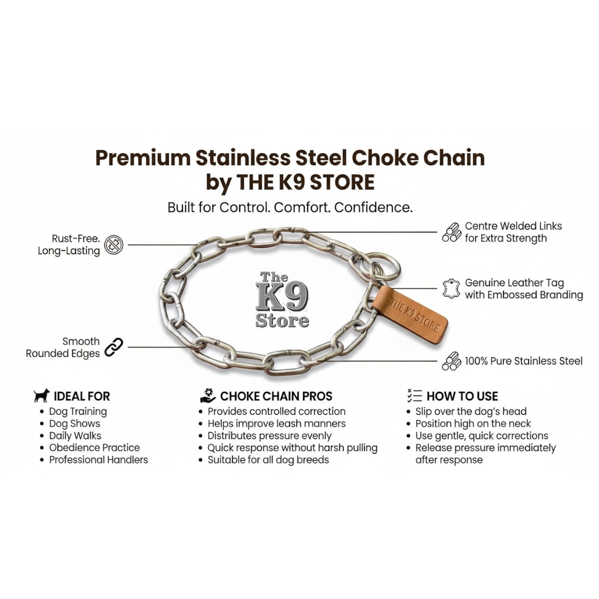 Premium Stainless Steel Choke Chain for Dogs | The K9 Store - Comfortable, Durable, and Breed-Ready