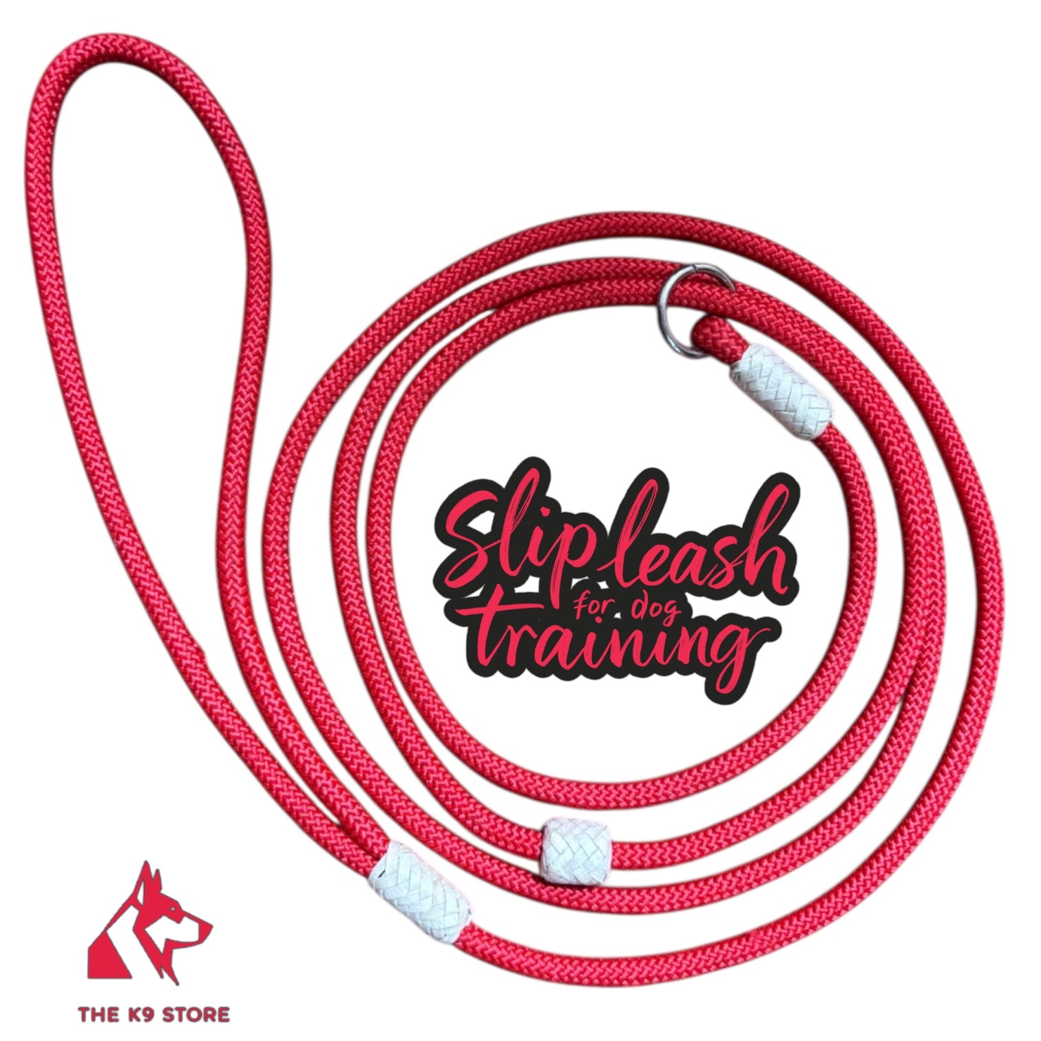 6 Feet Nylon Slip Leash for Dog Training | Leather Stopper & Puff | Puppy & Adult Dogs | Pink, Black & Red | THE K9 STORE