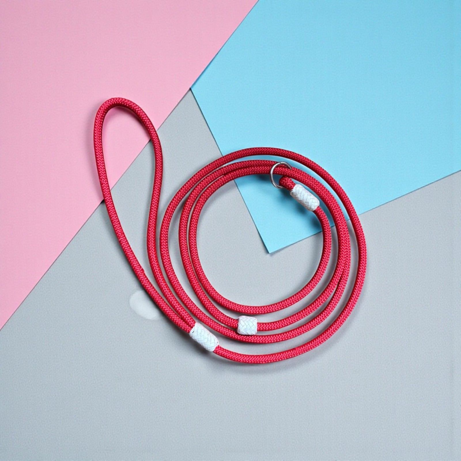 6 Feet Nylon Slip Leash for Dog Training | Leather Stopper & Puff | Puppy & Adult Dogs | Pink, Black & Red | THE K9 STORE