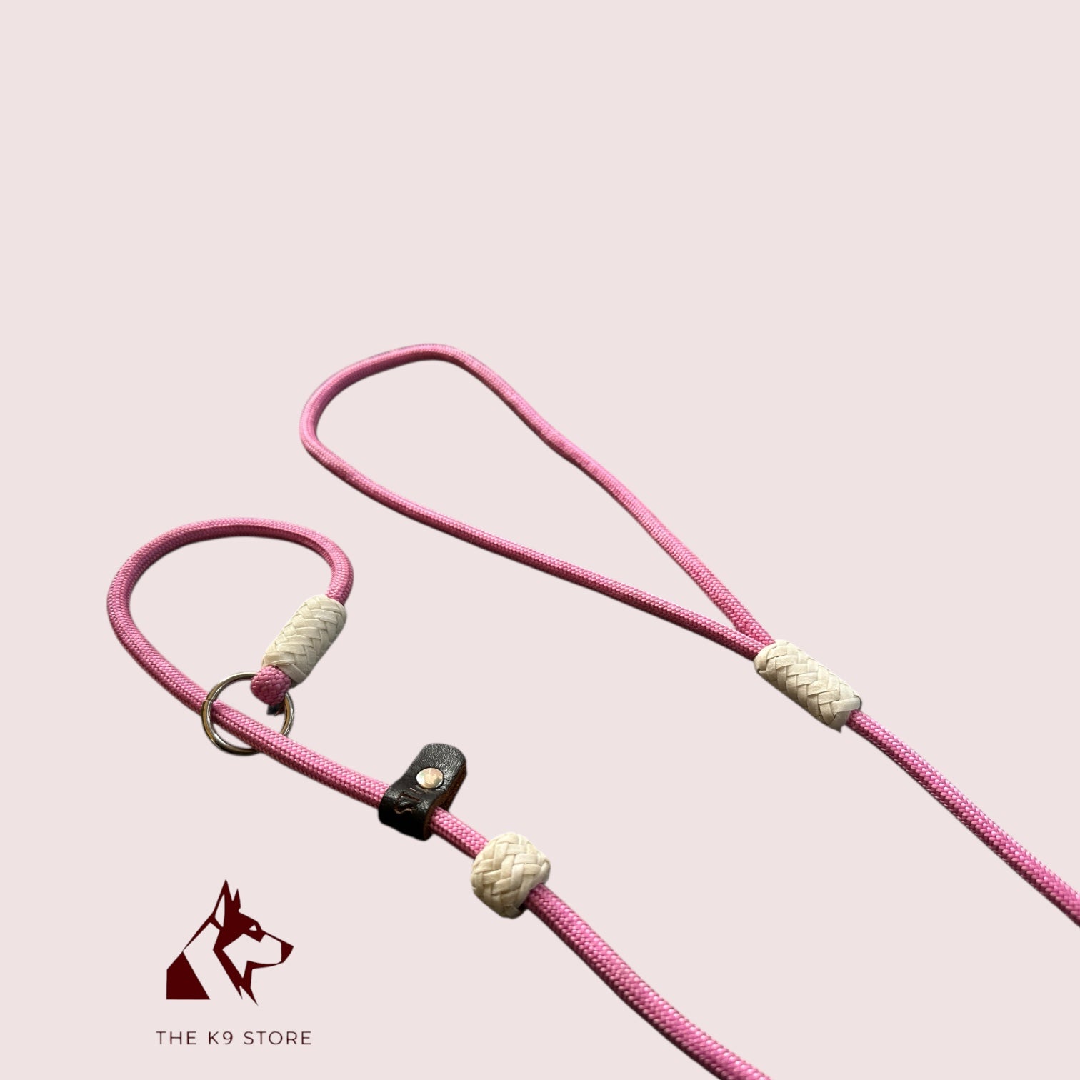 6 Feet Nylon Slip Leash for Dog Training | Leather Stopper & Puff | Puppy & Adult Dogs | Pink, Black & Red | THE K9 STORE