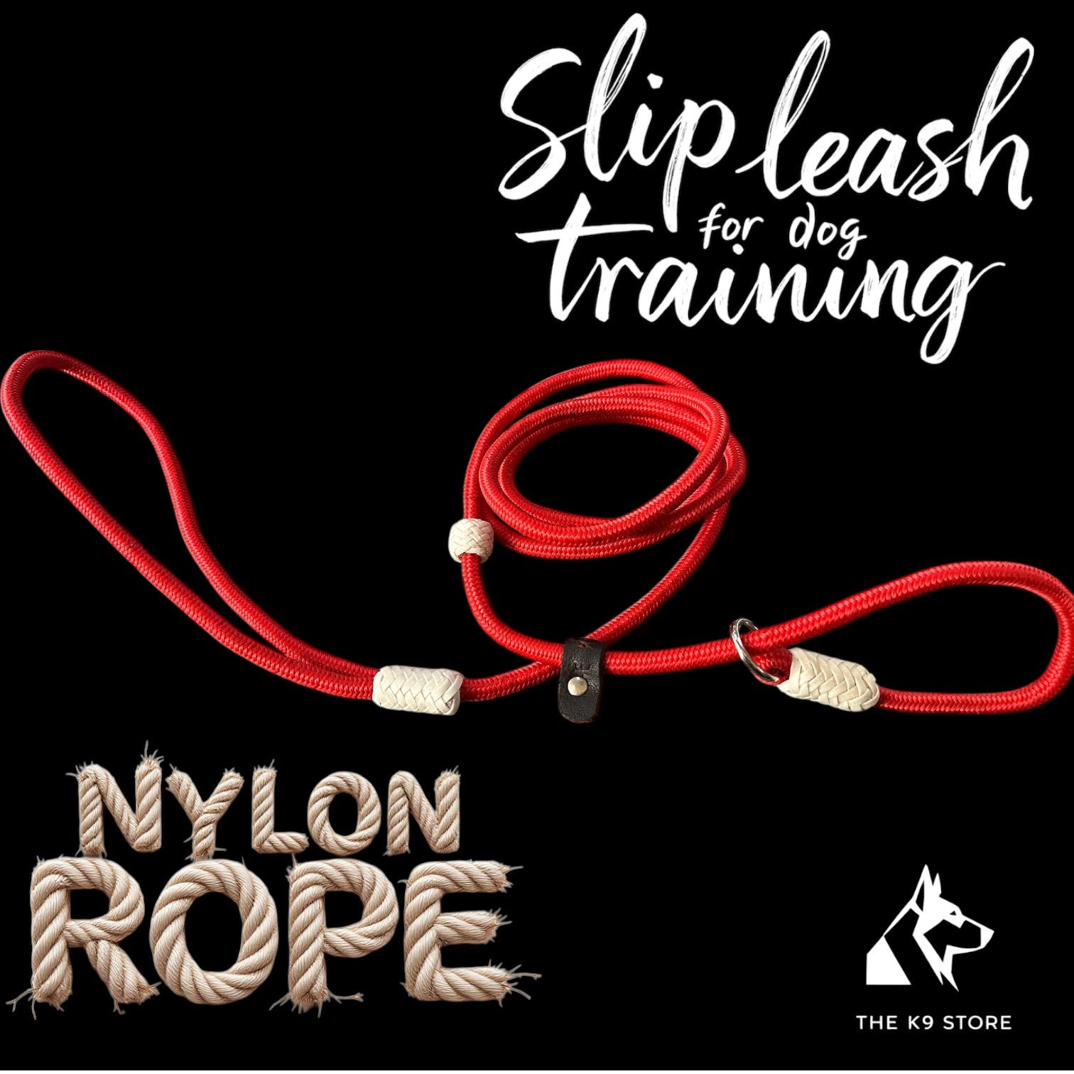 6 Feet Nylon Slip Leash for Dog Training | Leather Stopper & Puff | Puppy & Adult Dogs | Pink, Black & Red | THE K9 STORE