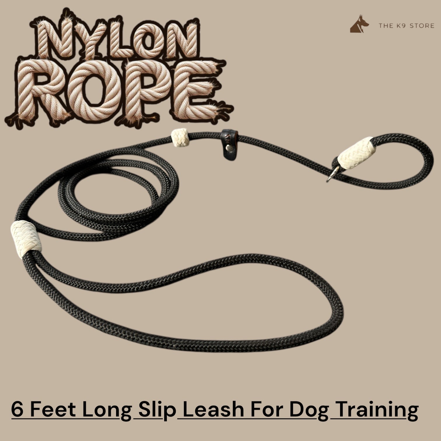 6 Feet Nylon Slip Leash for Dog Training | Leather Stopper & Puff | Puppy & Adult Dogs | Pink, Black & Red | THE K9 STORE