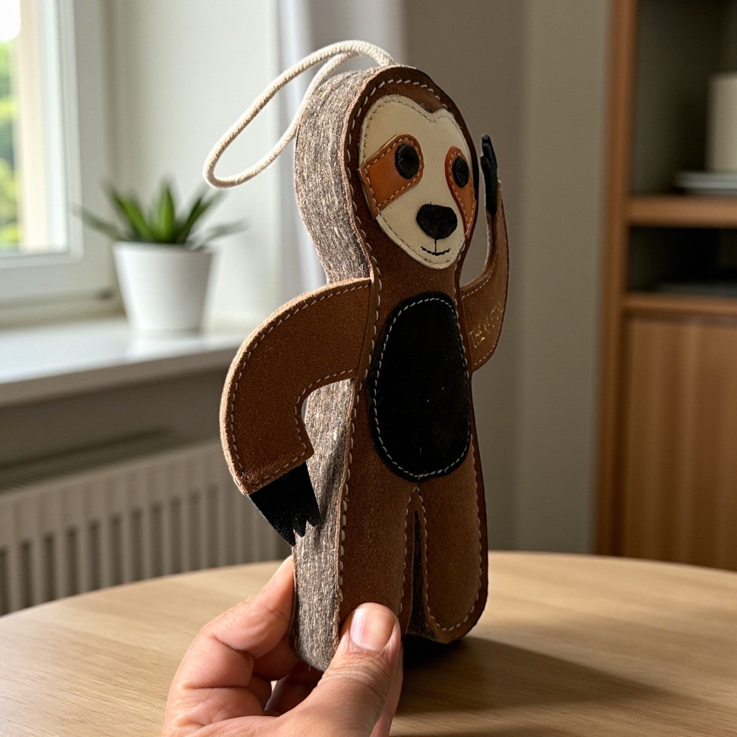 TUFF TOYS Leather Sloth Chew Toy for Dogs | Heavy-Duty Natural Leather & Wool Dental Toy with Cotton Rope | Durable Chew Toy for Medium Dogs by THE K9 STORE