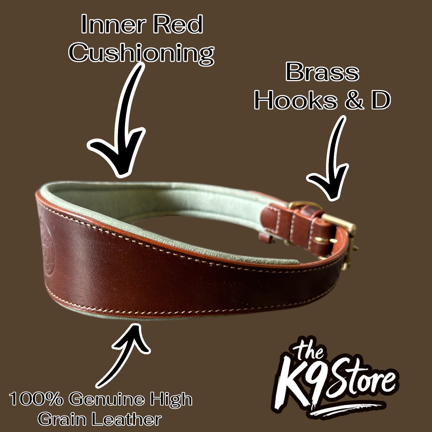 Premium Genuine Leather Dog Collar with Cushion Padding | Heavy-Duty Brass Hardware | Large & X-Large | The K9 Store – Hound Collection