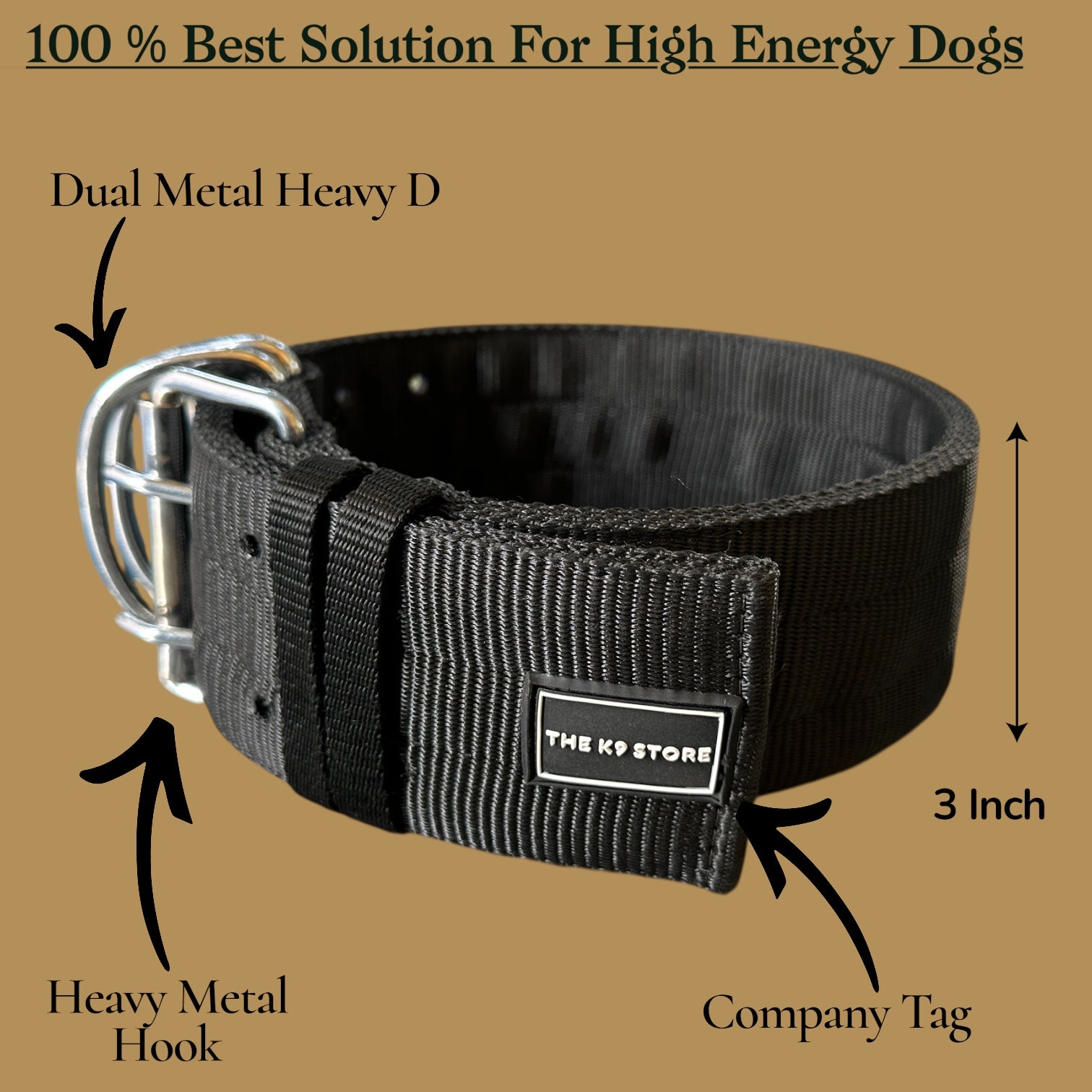 Heavy Duty Adjustable Dog Collar 18–28 Inch – Premium Nylon K9 Training Collar with Dual Metal D-Ring & Strong Buckle for Large & Medium Dogs