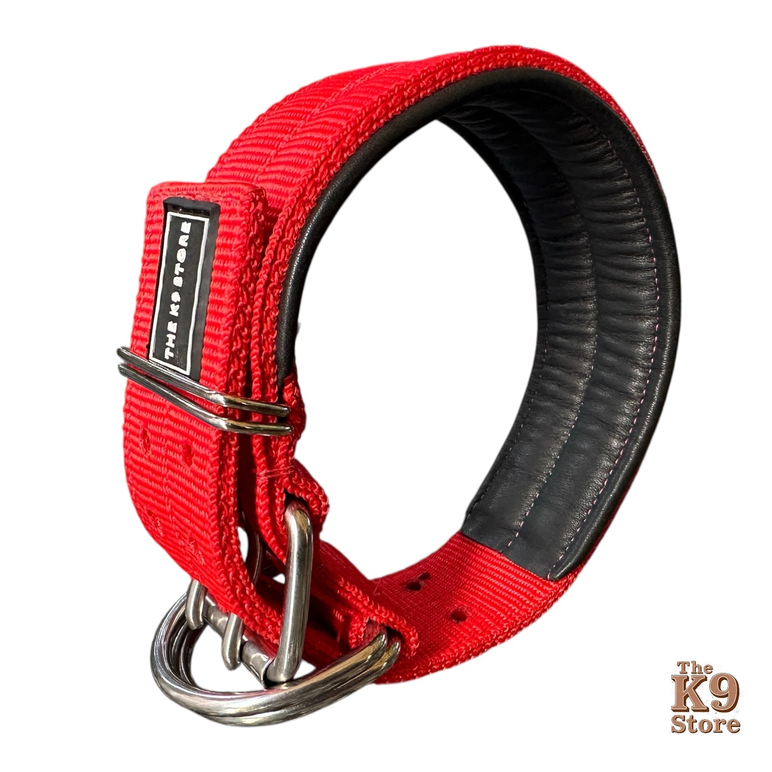 Heavy Duty Dog Collar for Large Dogs | 2 Inch Wide Padded Nylon Collar with Double D-Rings | Red | The K9 Store