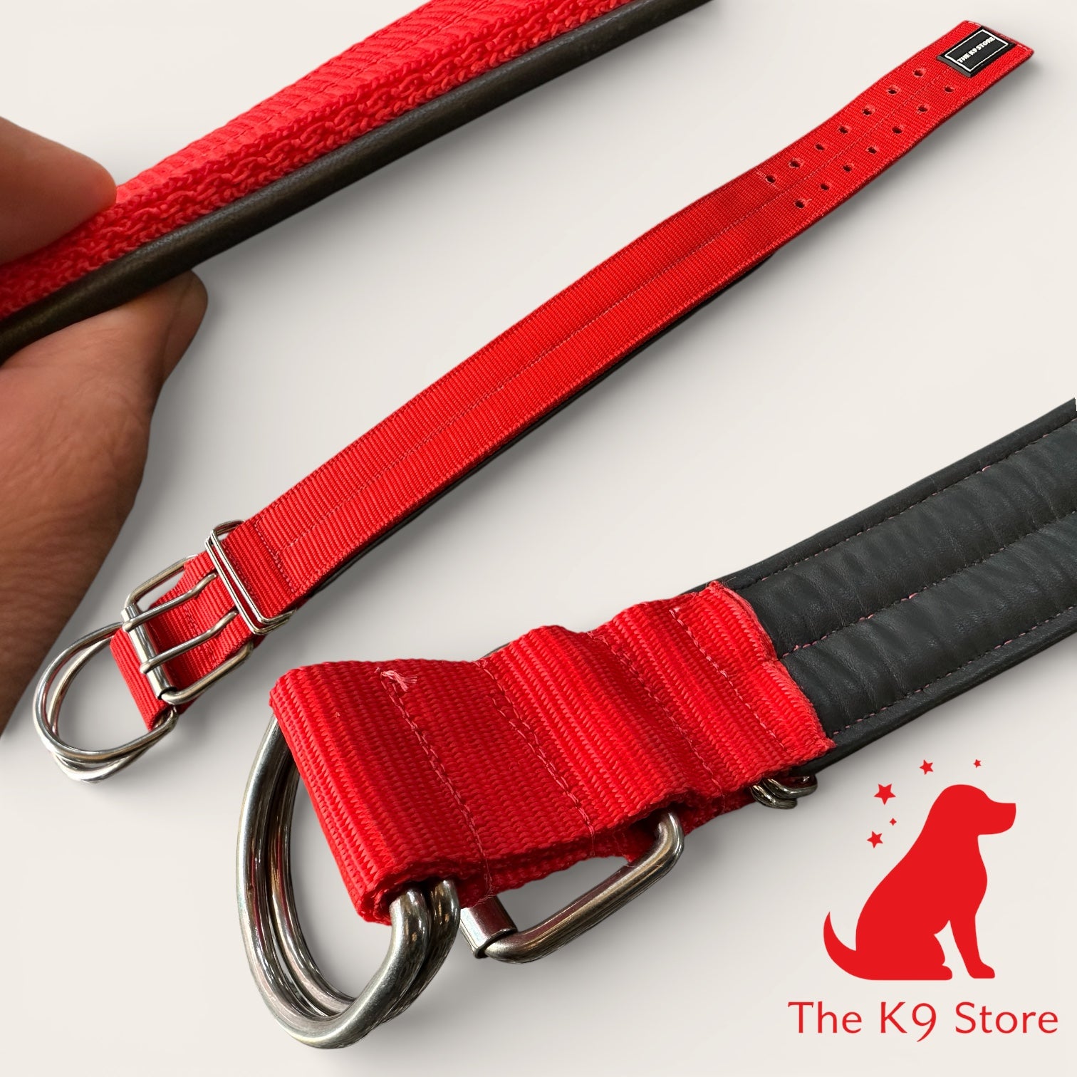 Heavy Duty Dog Collar for Large Dogs | 2 Inch Wide Padded Nylon Collar with Double D-Rings | Red | The K9 Store