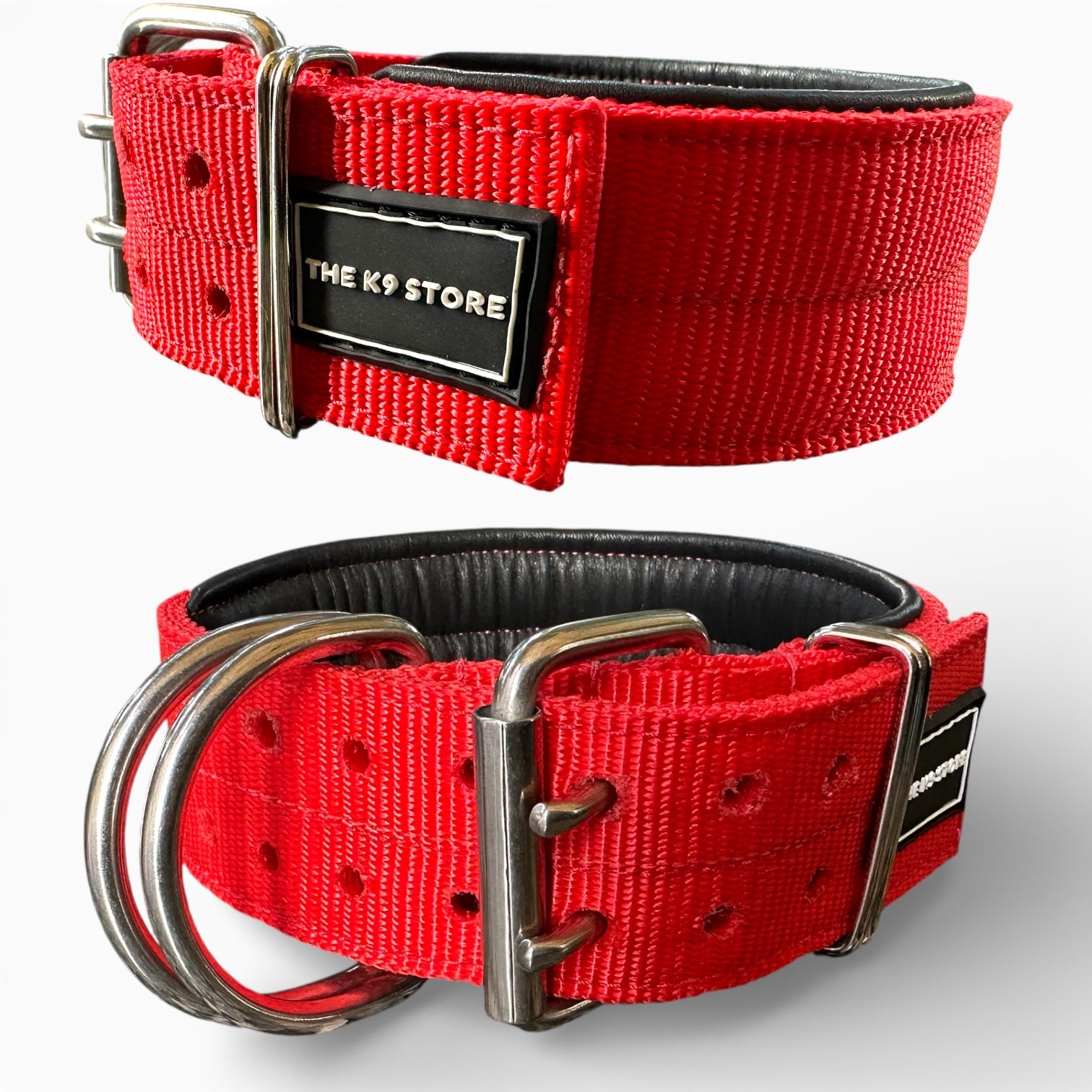 Heavy Duty Dog Collar for Large Dogs | 2 Inch Wide Padded Nylon Collar with Double D-Rings | Red | The K9 Store
