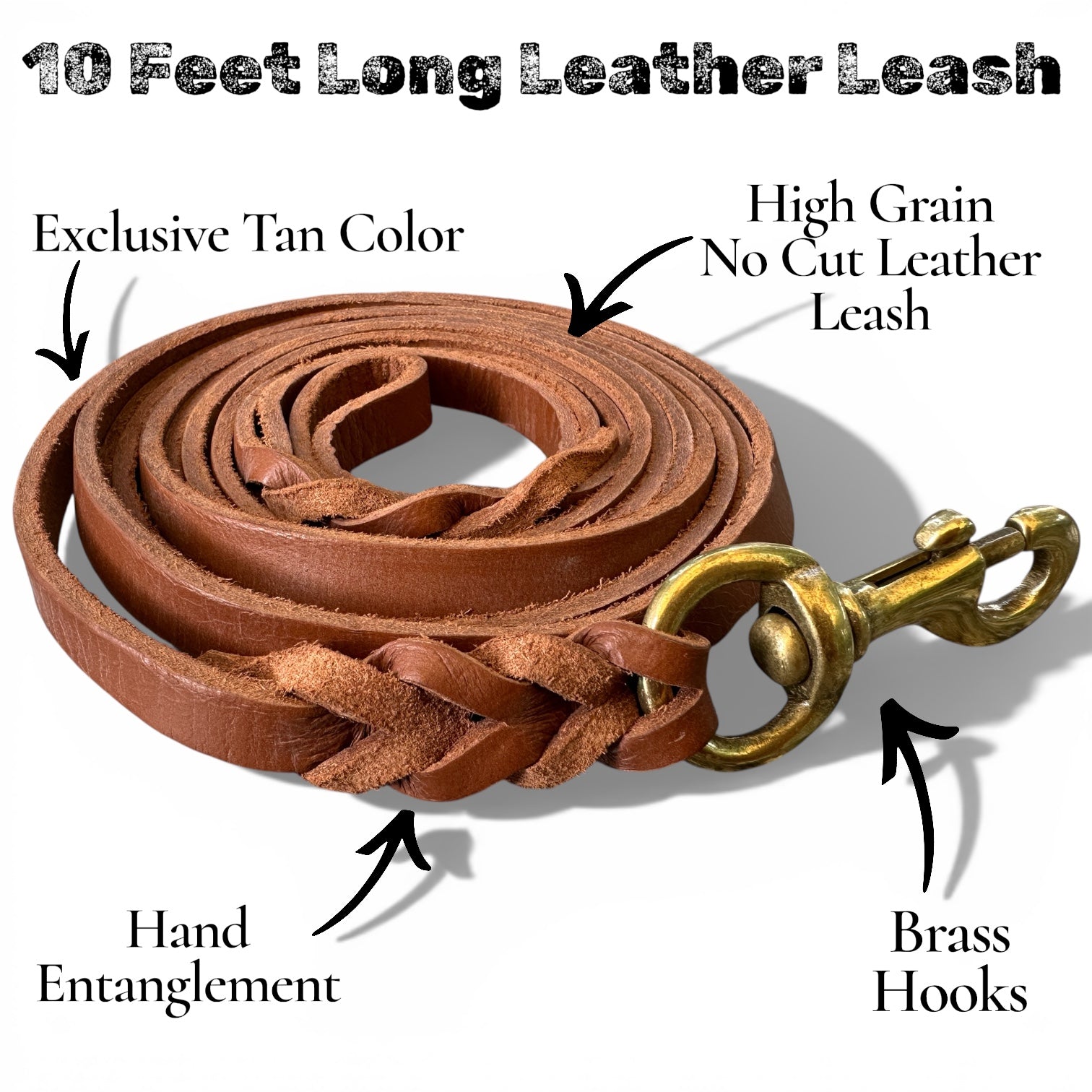 10 Feet Genuine Leather Dog Leash with Single Handle | Handmade Tan Leather Leash with Brass Hook – The K9 Store