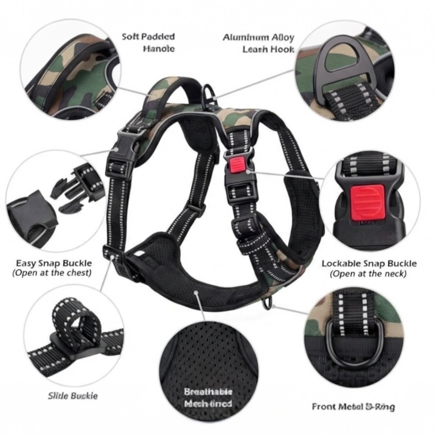 Double Bone Standard Dog Harness | No-Pull Adjustable Dog Chest Harness with 360° Reflective Straps | Padded Breathable Vest for Small, Medium & Large Dogs